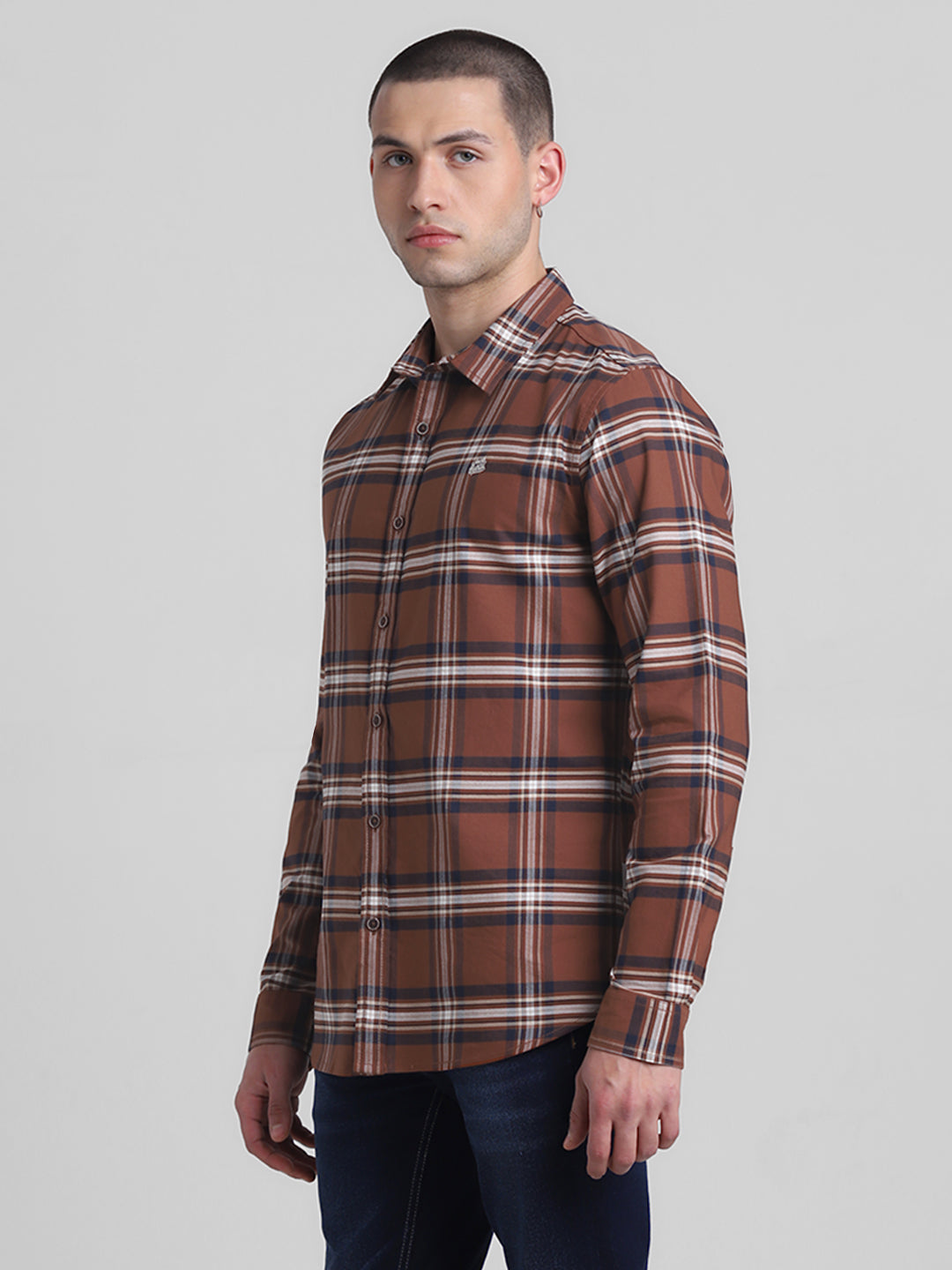 Dark Brown Check Cotton Shirt