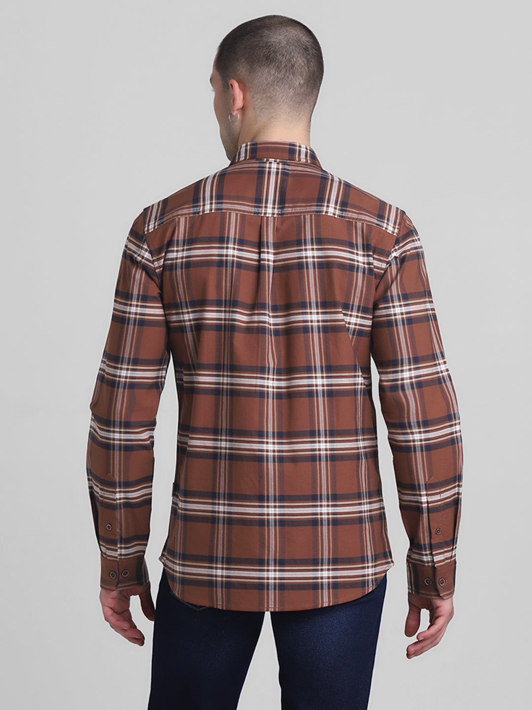 Dark Brown Check Cotton Shirt