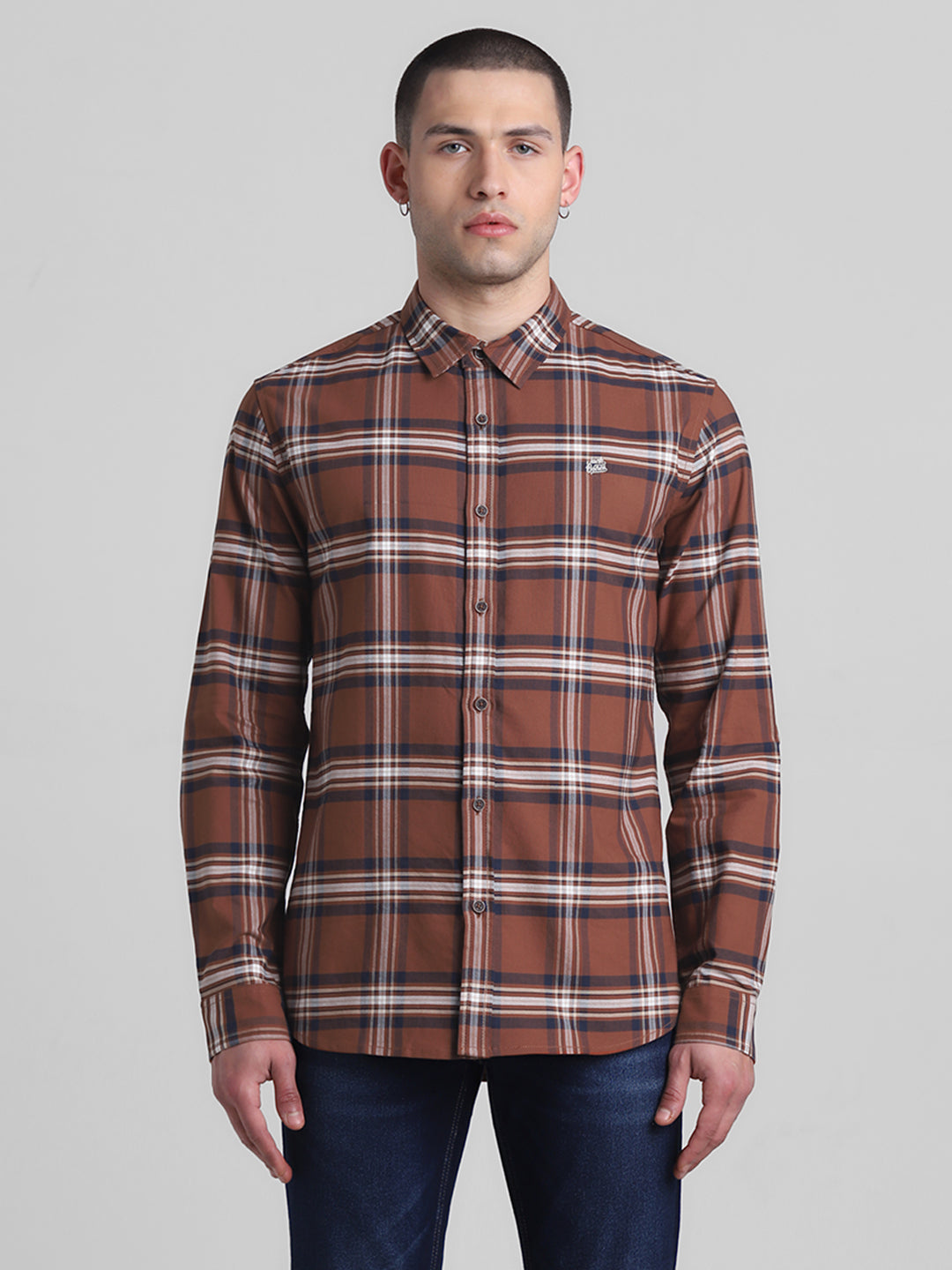 Dark Brown Check Cotton Shirt