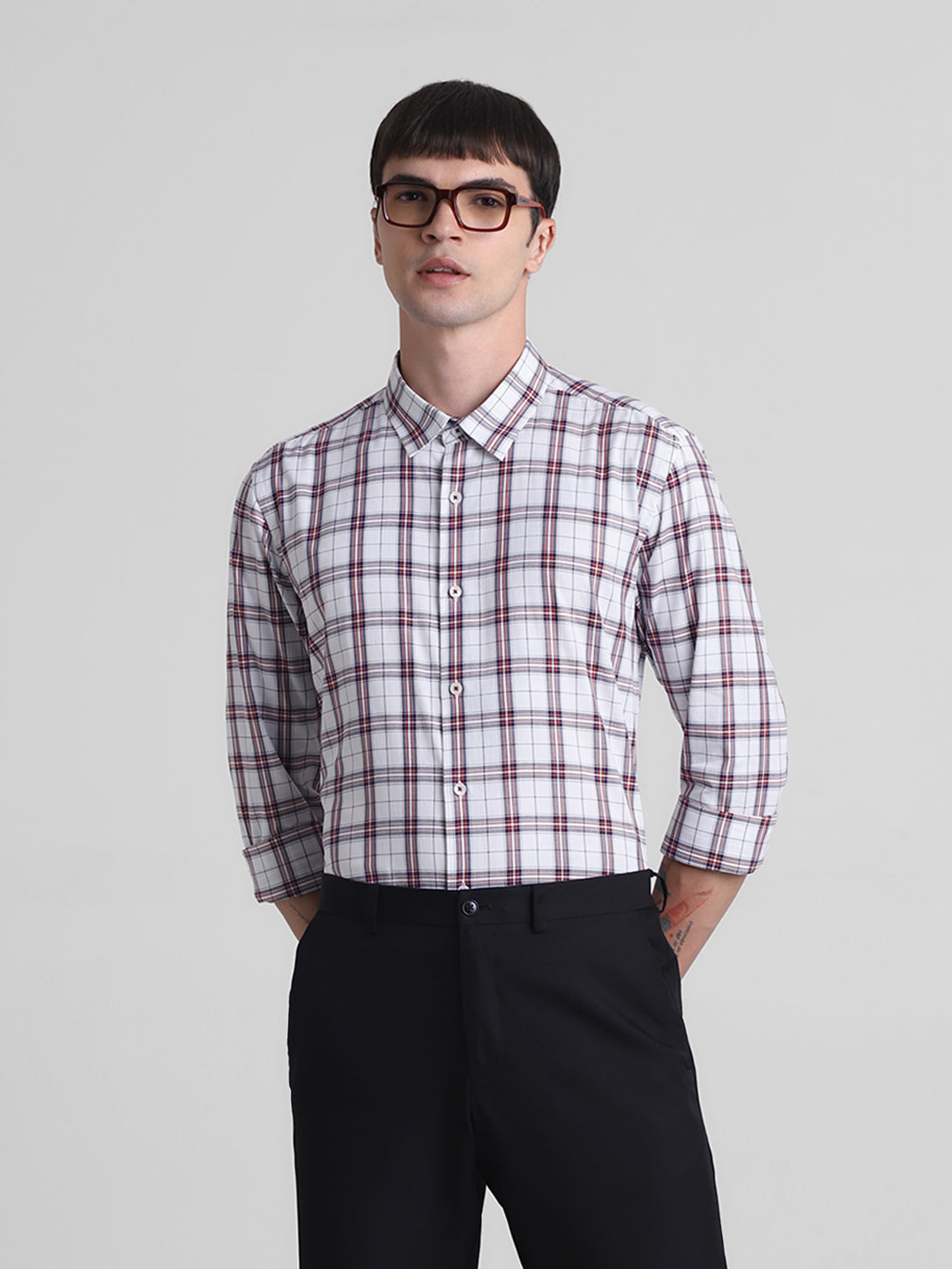 White Check Full Sleeves Shirt - L