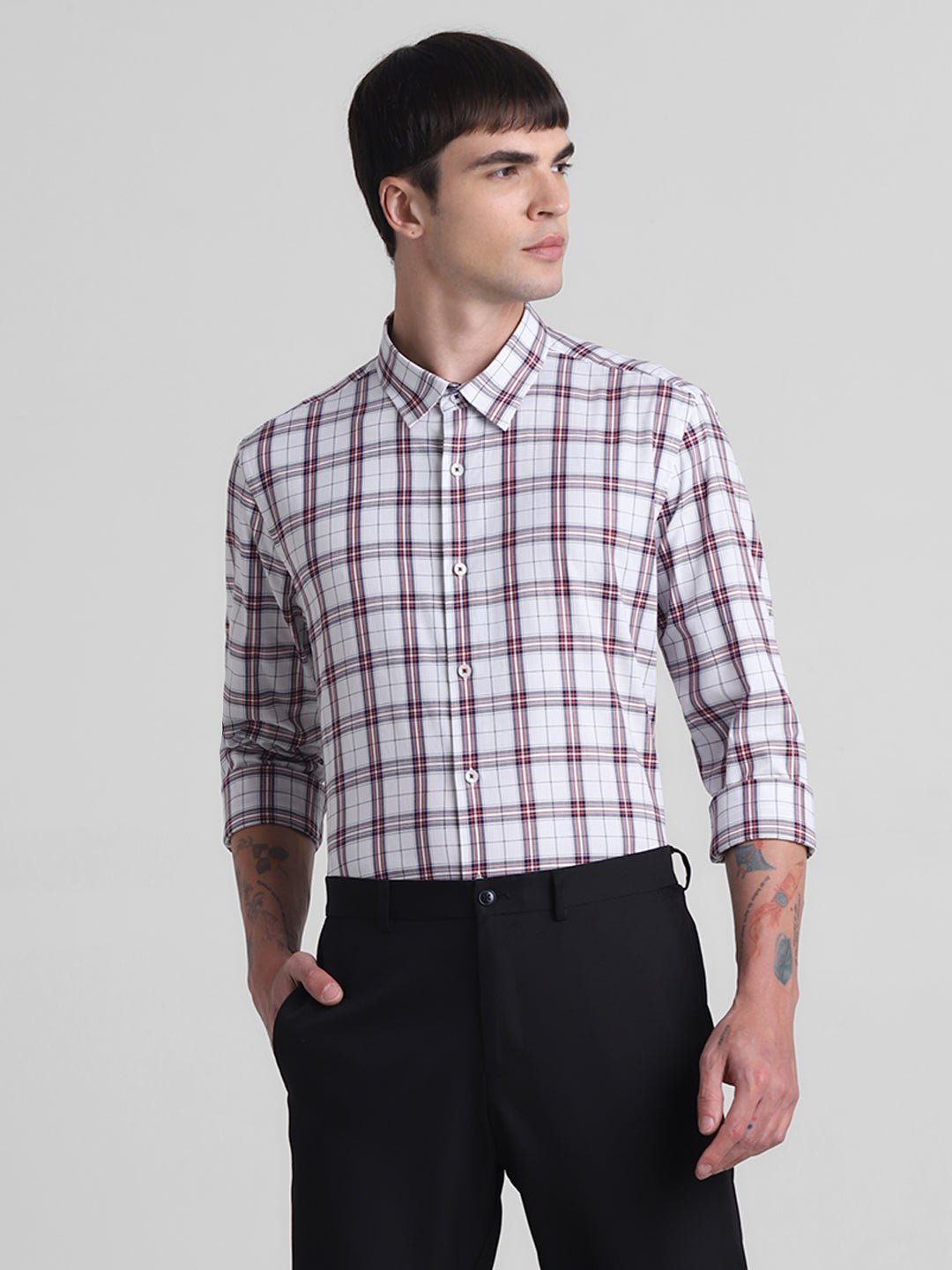 White Check Full Sleeves Shirt