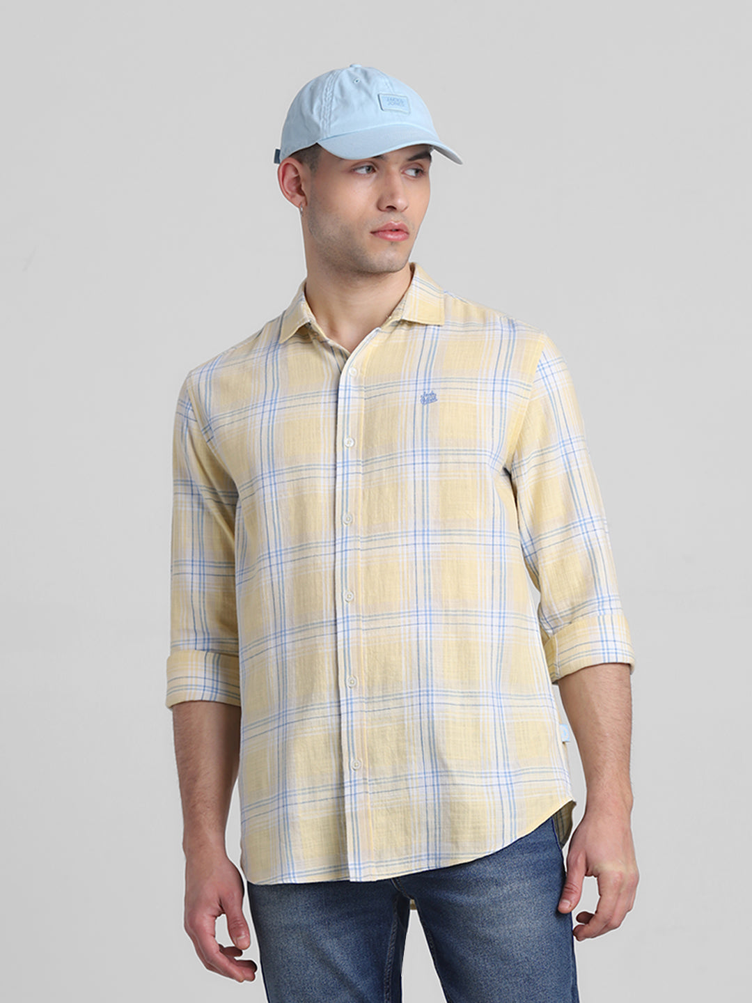 Yellow Check Cotton Shirt - S