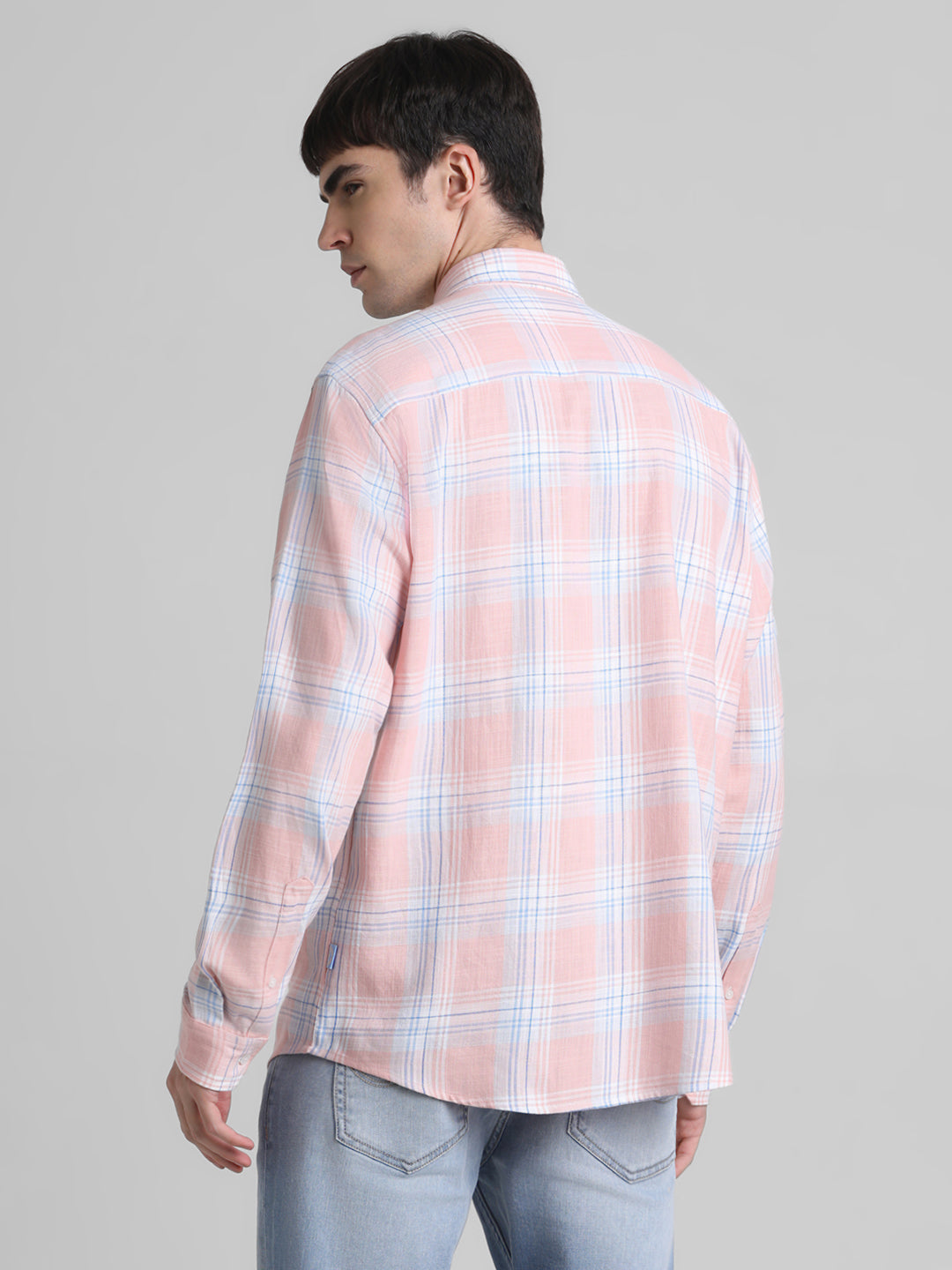 Coral Pink Check Cotton Shirt