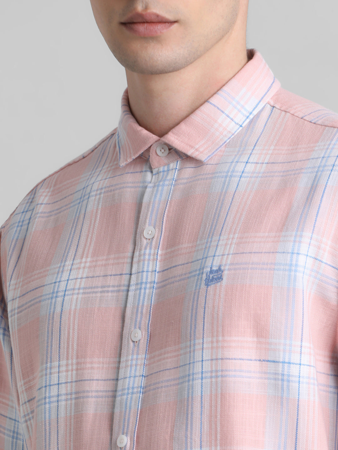 Coral Pink Check Cotton Shirt