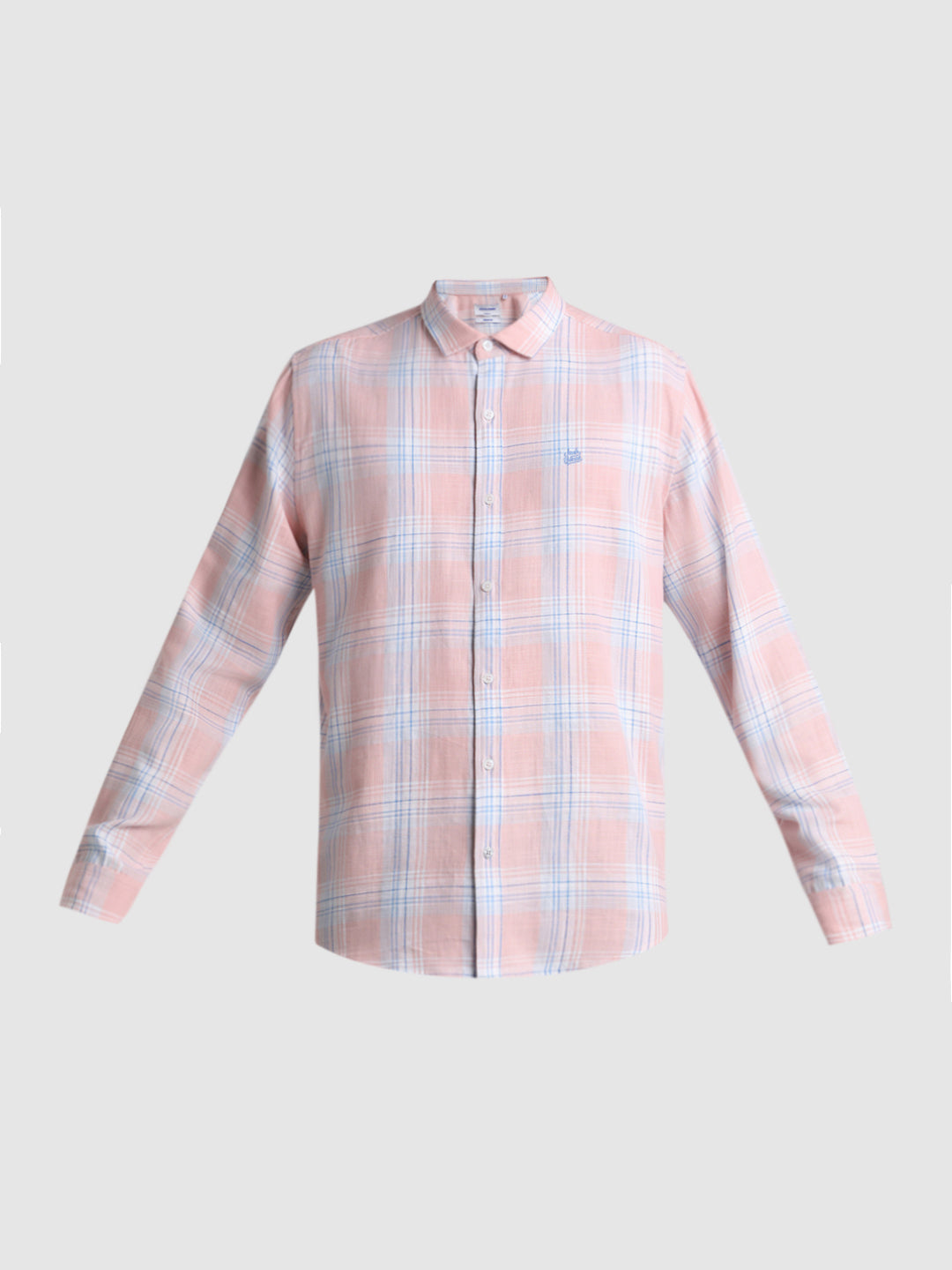 Coral Pink Check Cotton Shirt