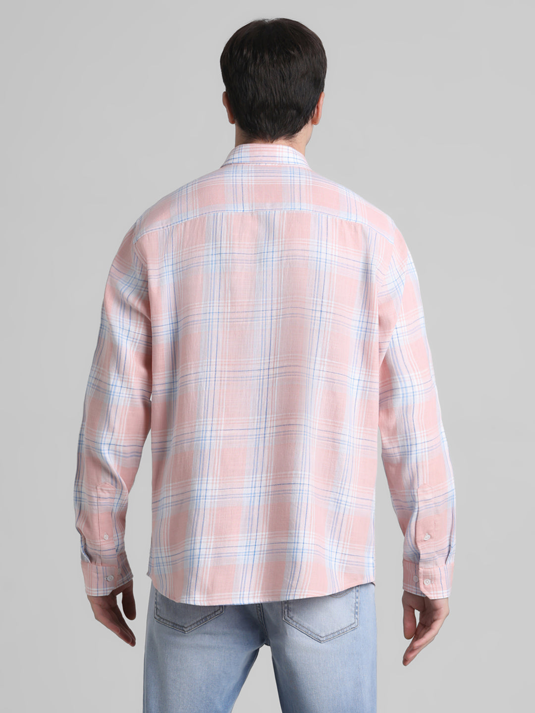 Coral Pink Check Cotton Shirt