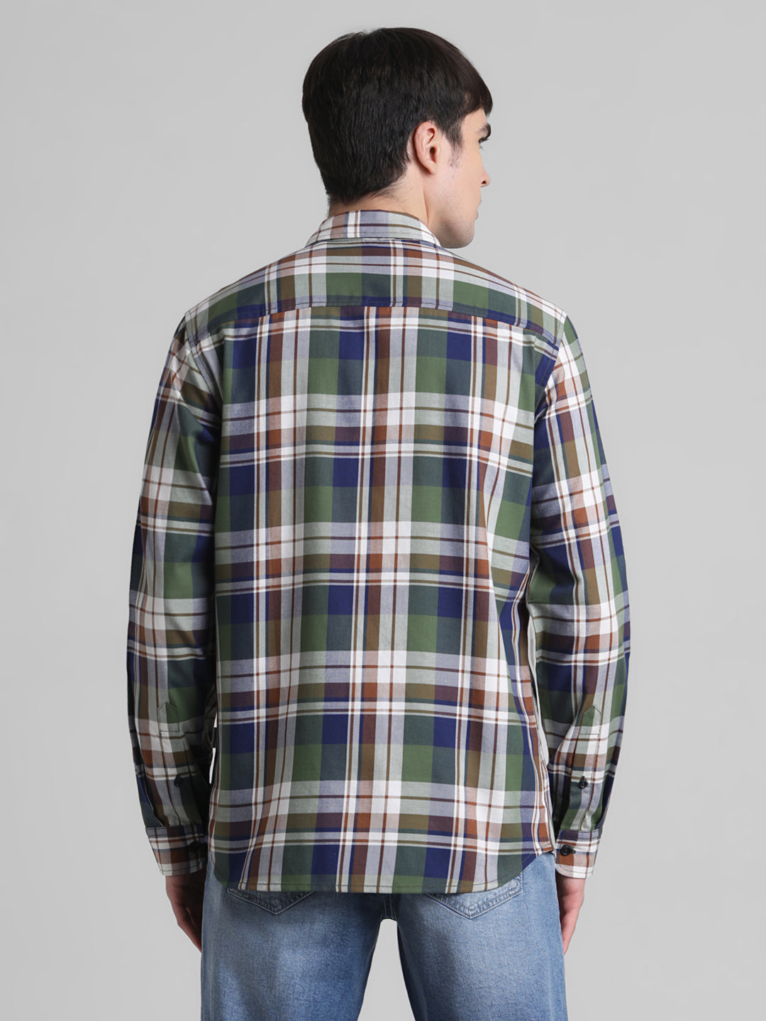 Olive Green Check Cotton Shirt