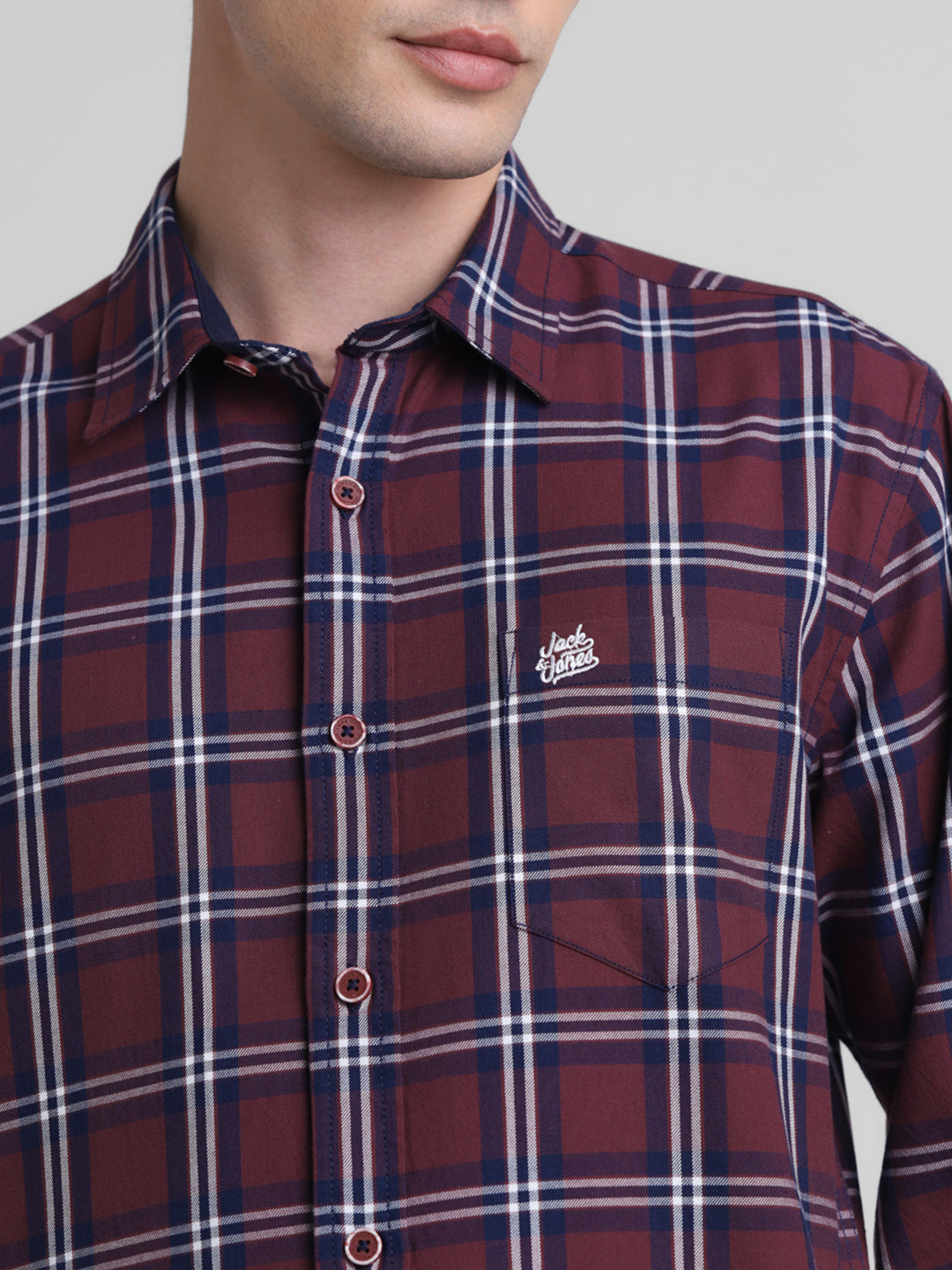 Dark Red Check Cotton Shirt