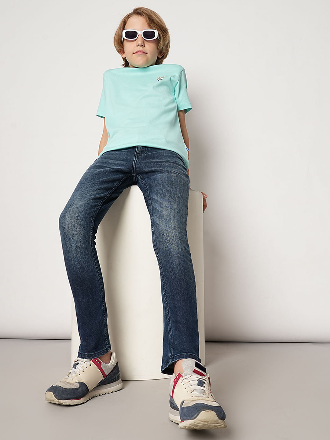 Boys Dark Blue Mid Rise Slim Fit Jeans - 4/5Y