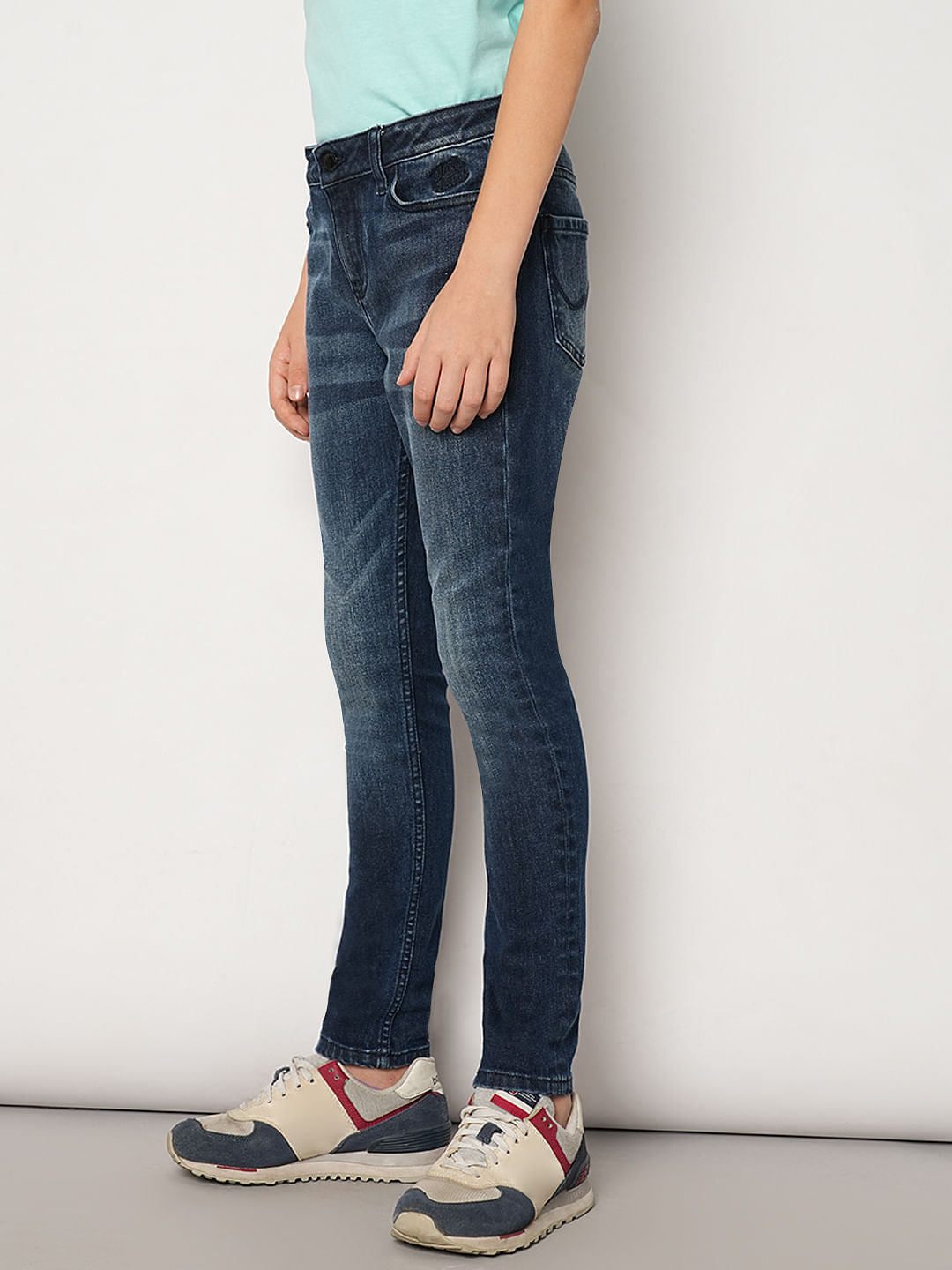 Boys Dark Blue Mid Rise Slim Fit Jeans