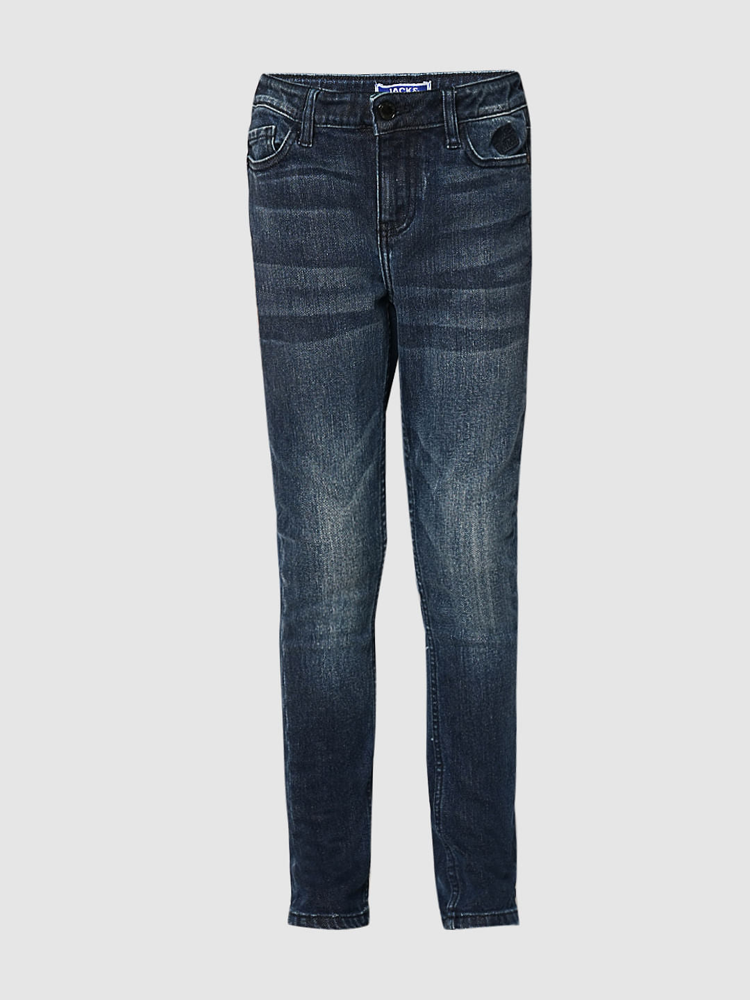Boys Dark Blue Mid Rise Slim Fit Jeans