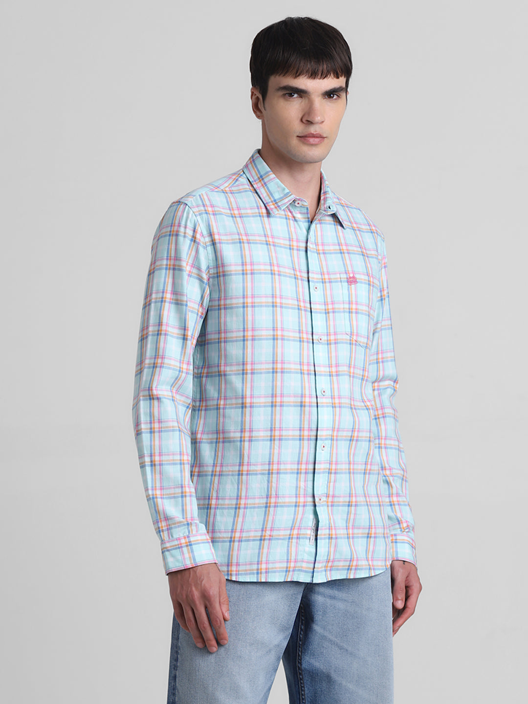 Light Blue Check Cotton Shirt