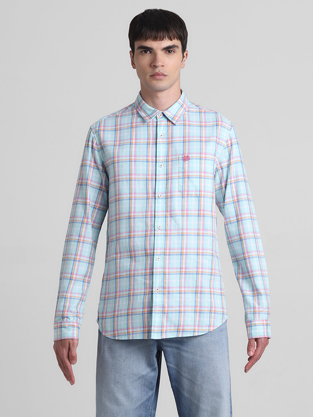 Light Blue Check Cotton Shirt