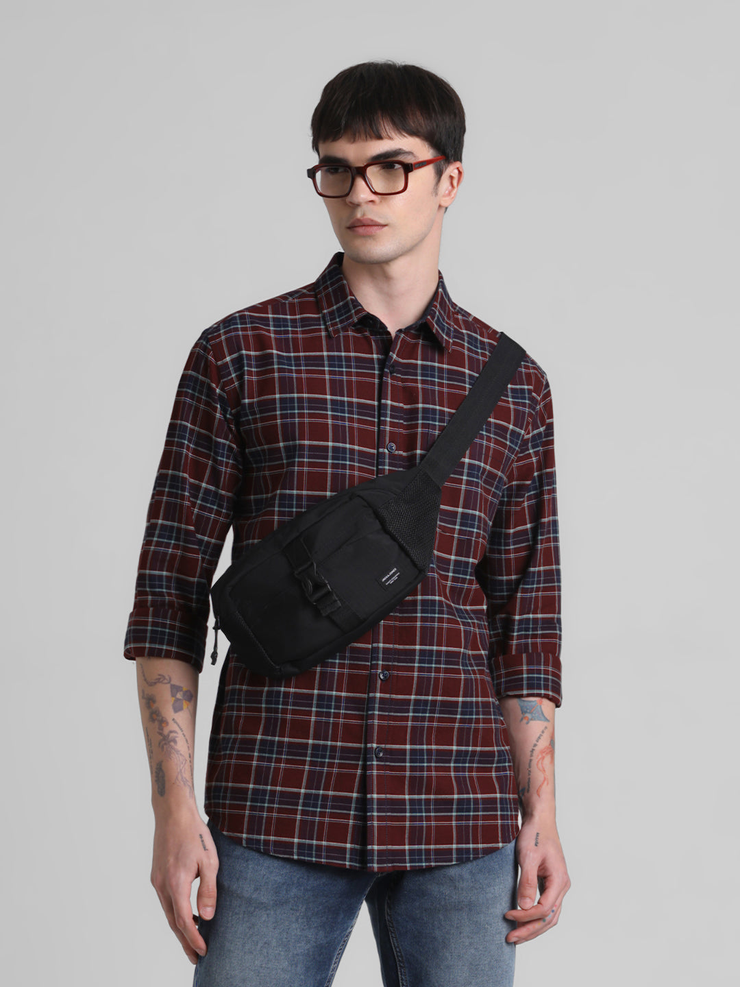 Maroon Check Cotton Shirt - S