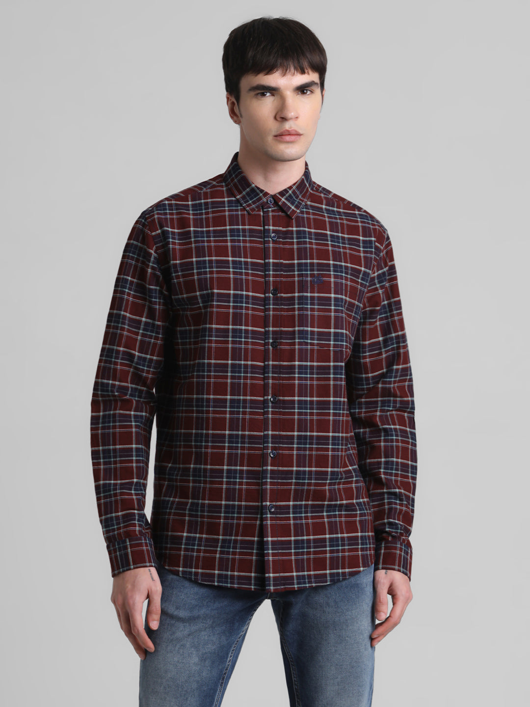 Maroon Check Cotton Shirt