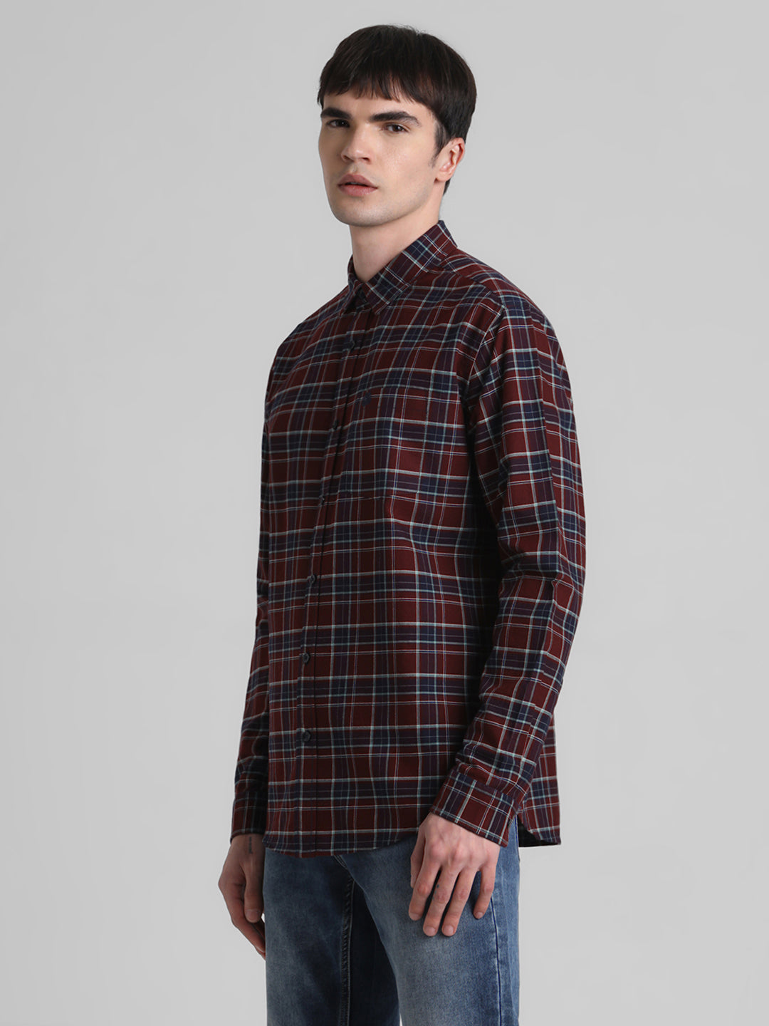 Maroon Check Cotton Shirt