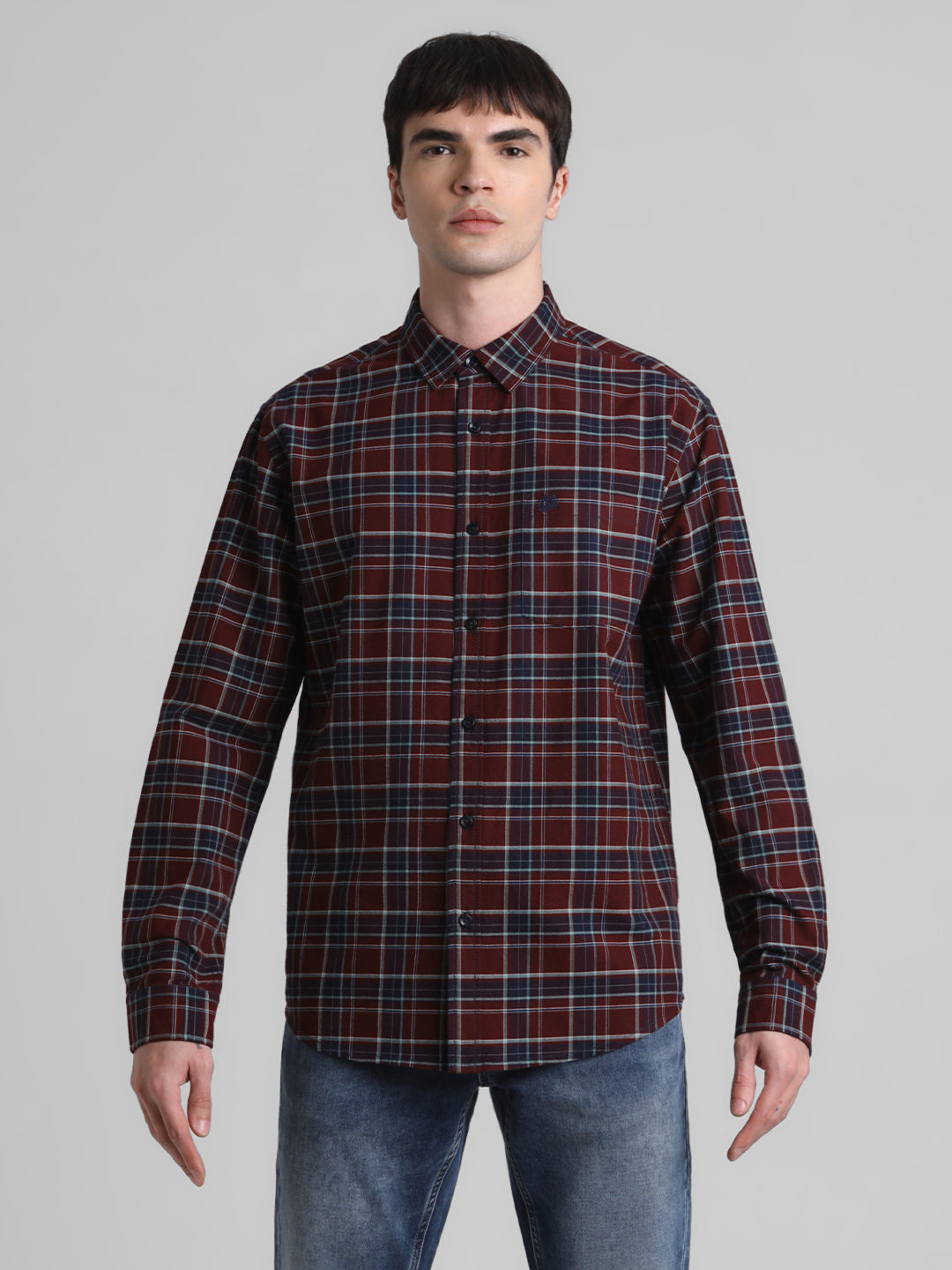 Maroon Check Cotton Shirt
