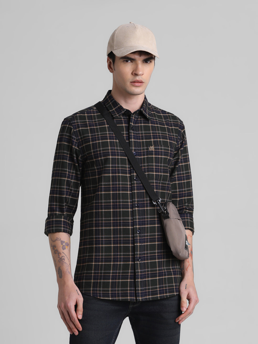 Dark Green Check Cotton Shirt - S