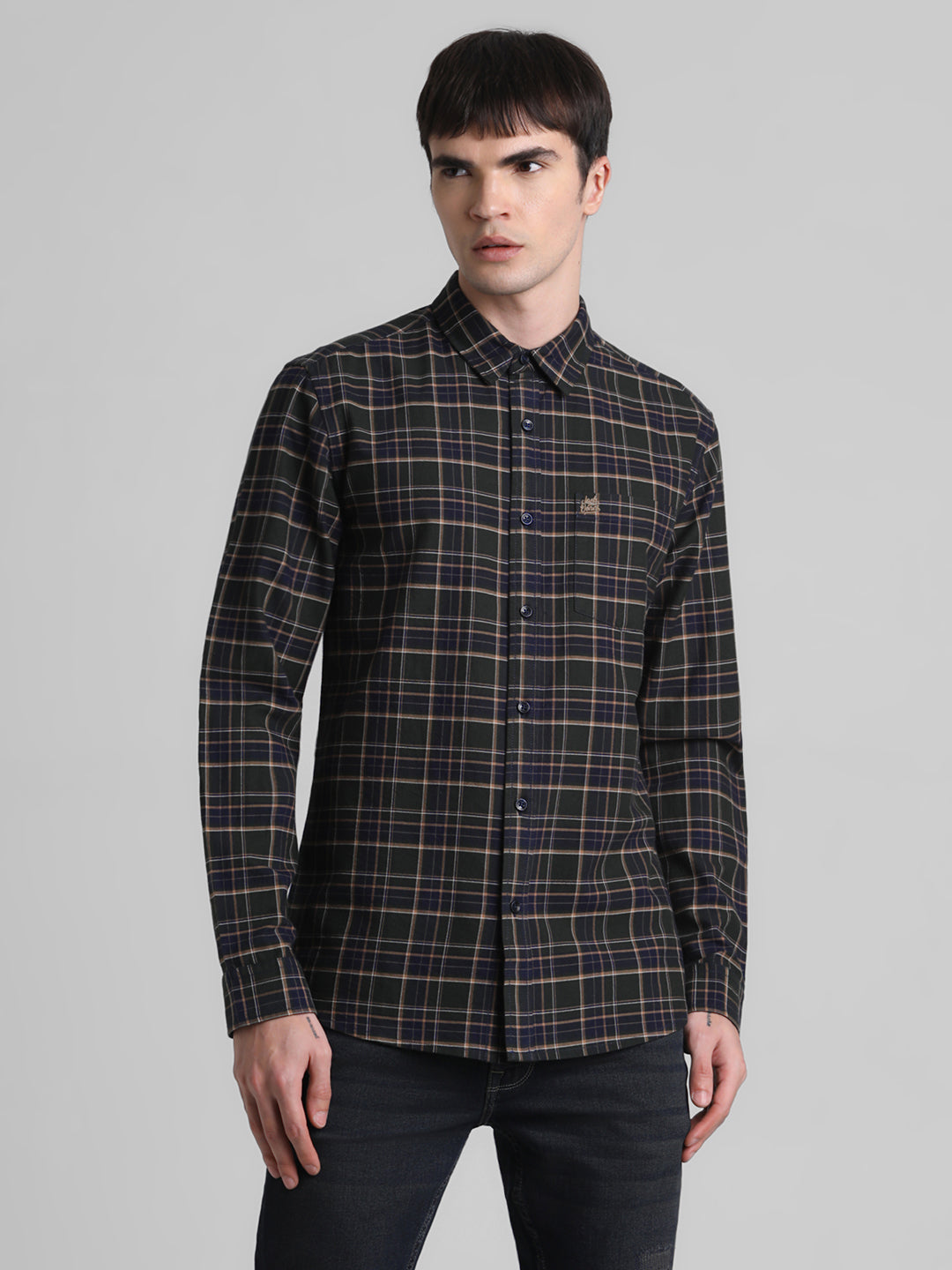 Dark Green Check Cotton Shirt
