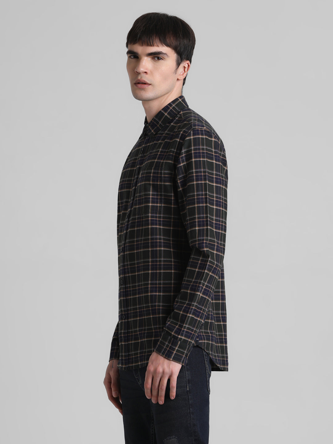 Dark Green Check Cotton Shirt