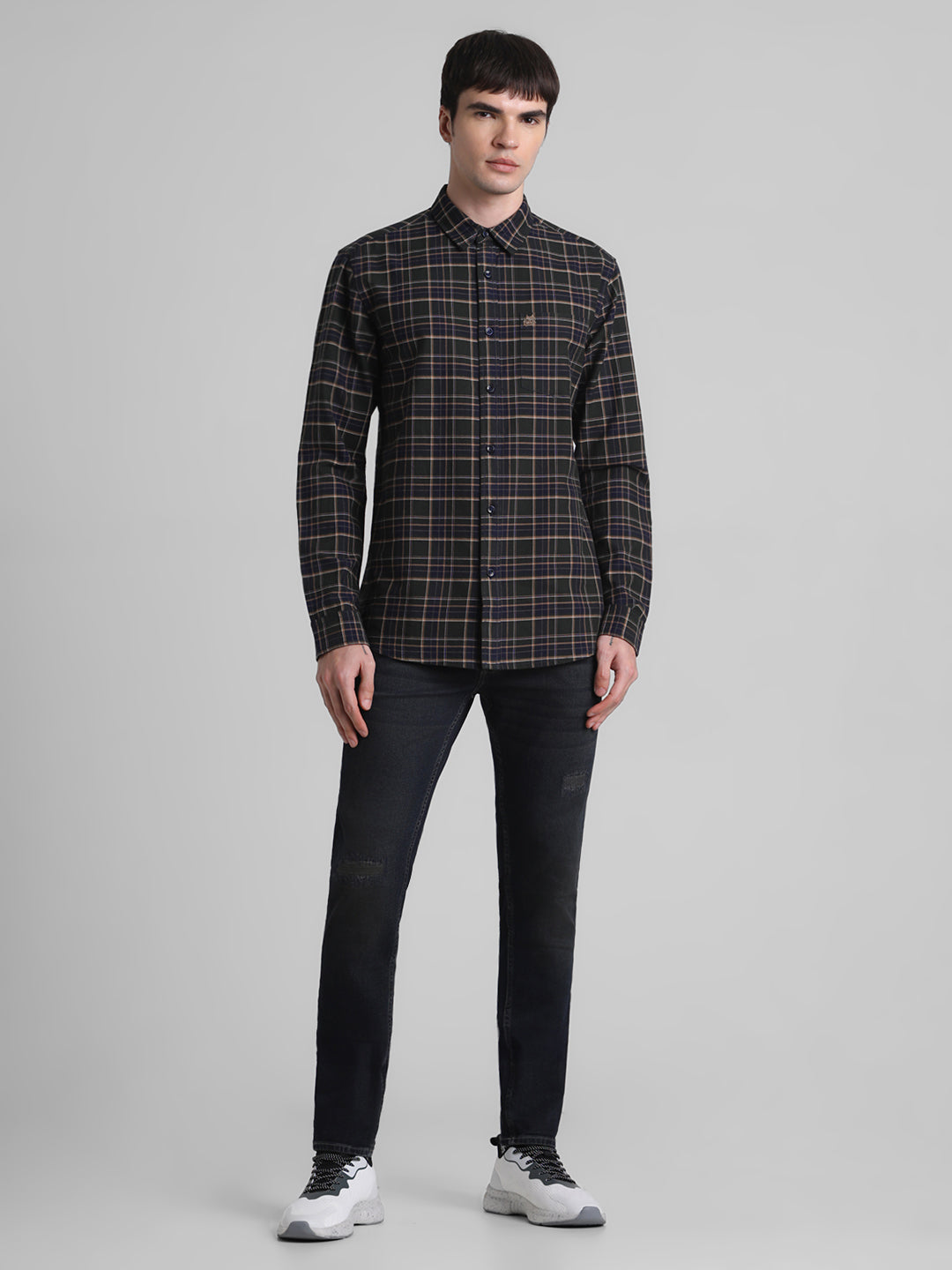 Dark Green Check Cotton Shirt
