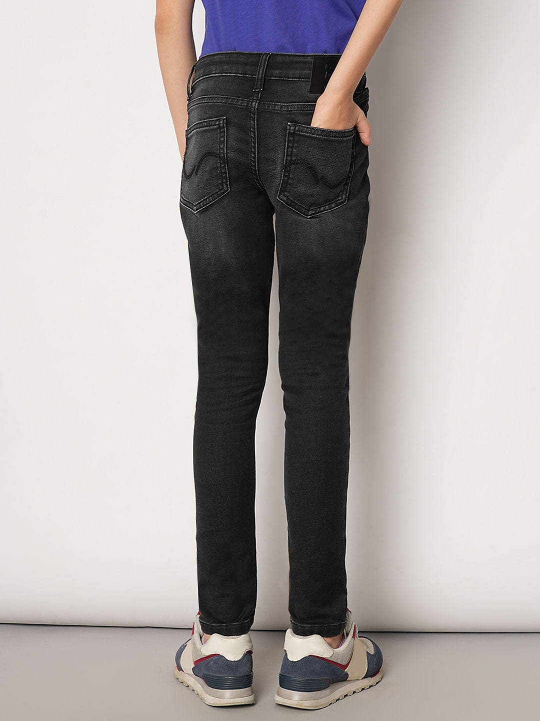 Boys Black Mid Rise Slim Fit Jeans