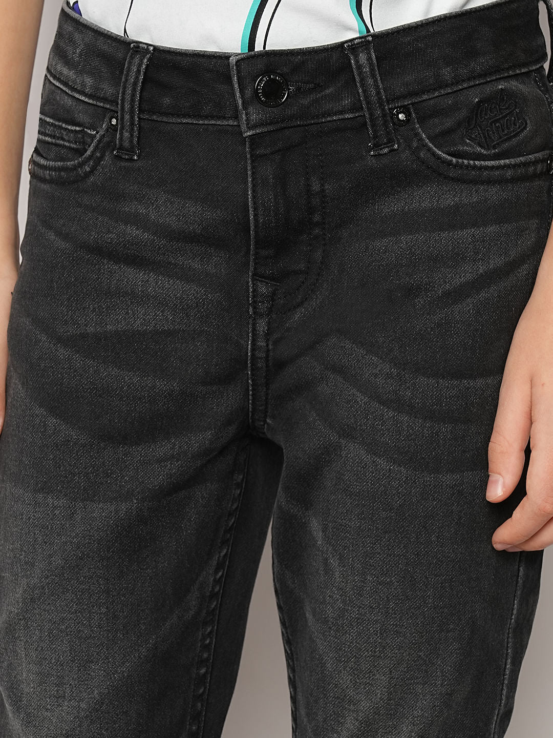 Boys Black Mid Rise Slim Fit Jeans