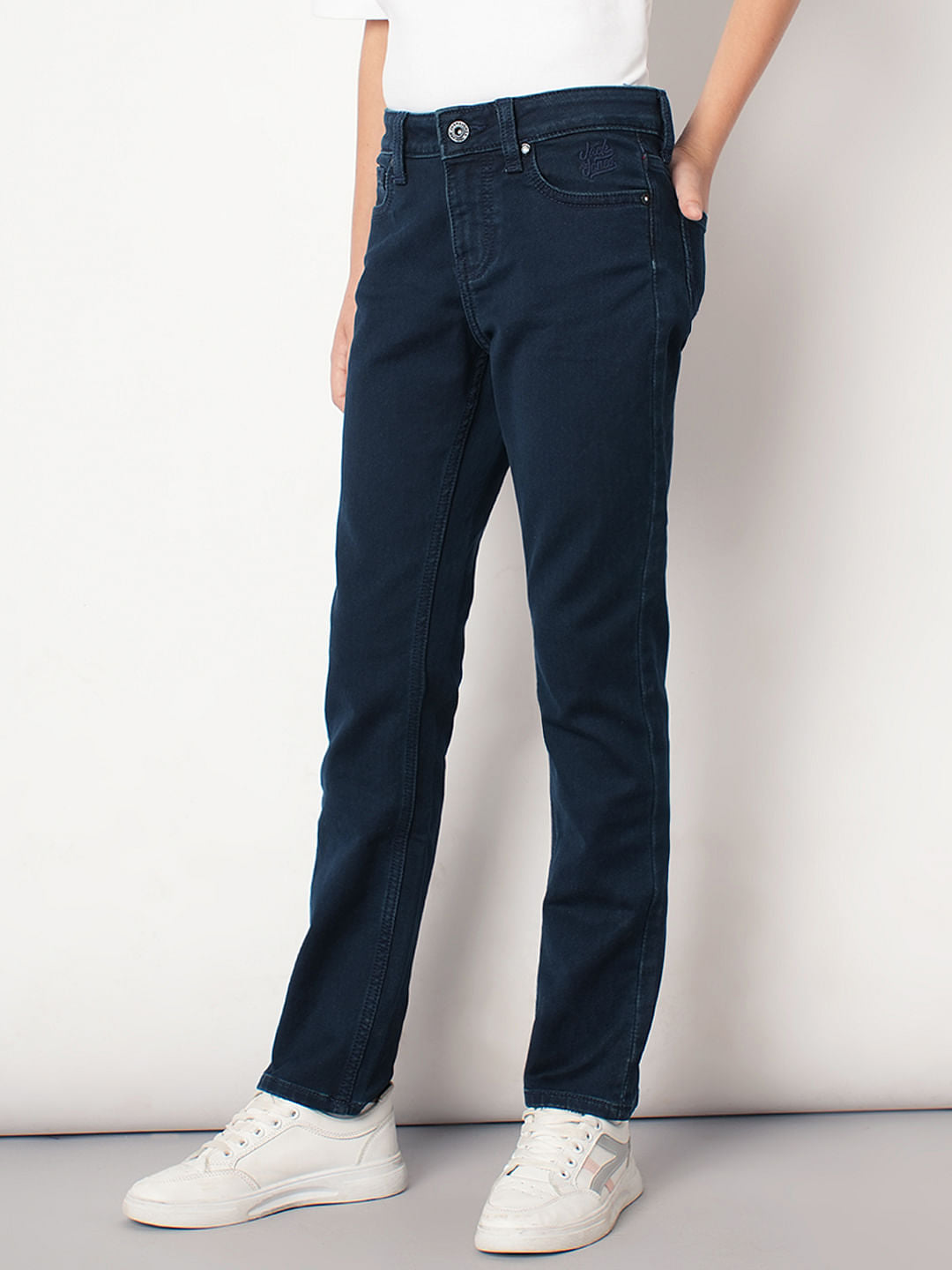 Boys Dark Blue Mid Rise Slim Fit Jeans