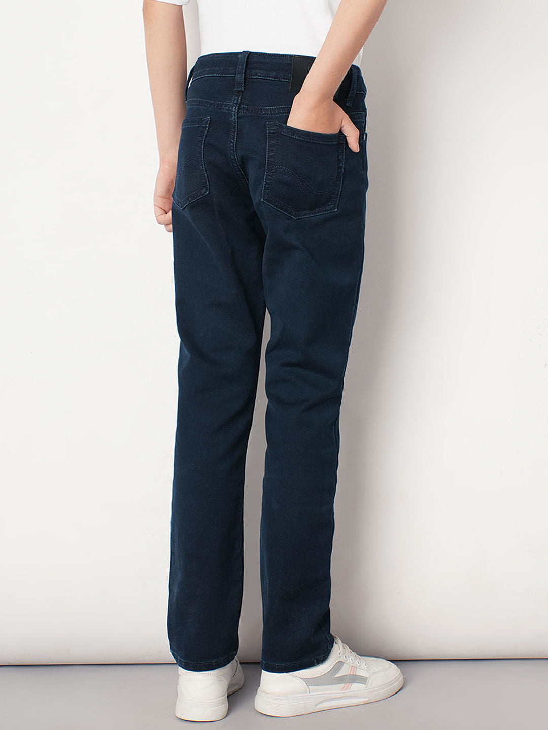 Boys Dark Blue Mid Rise Slim Fit Jeans