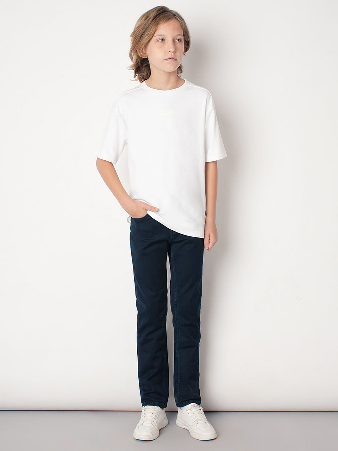 Boys Dark Blue Mid Rise Slim Fit Jeans