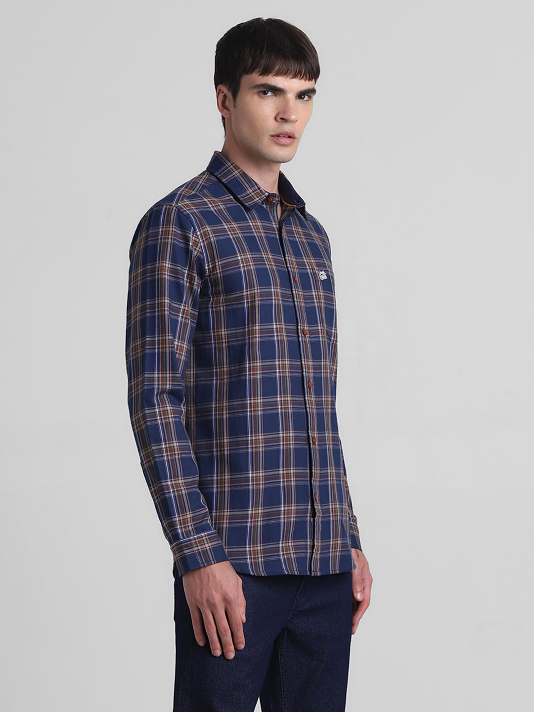 Navy Blue Check Cotton Shirt