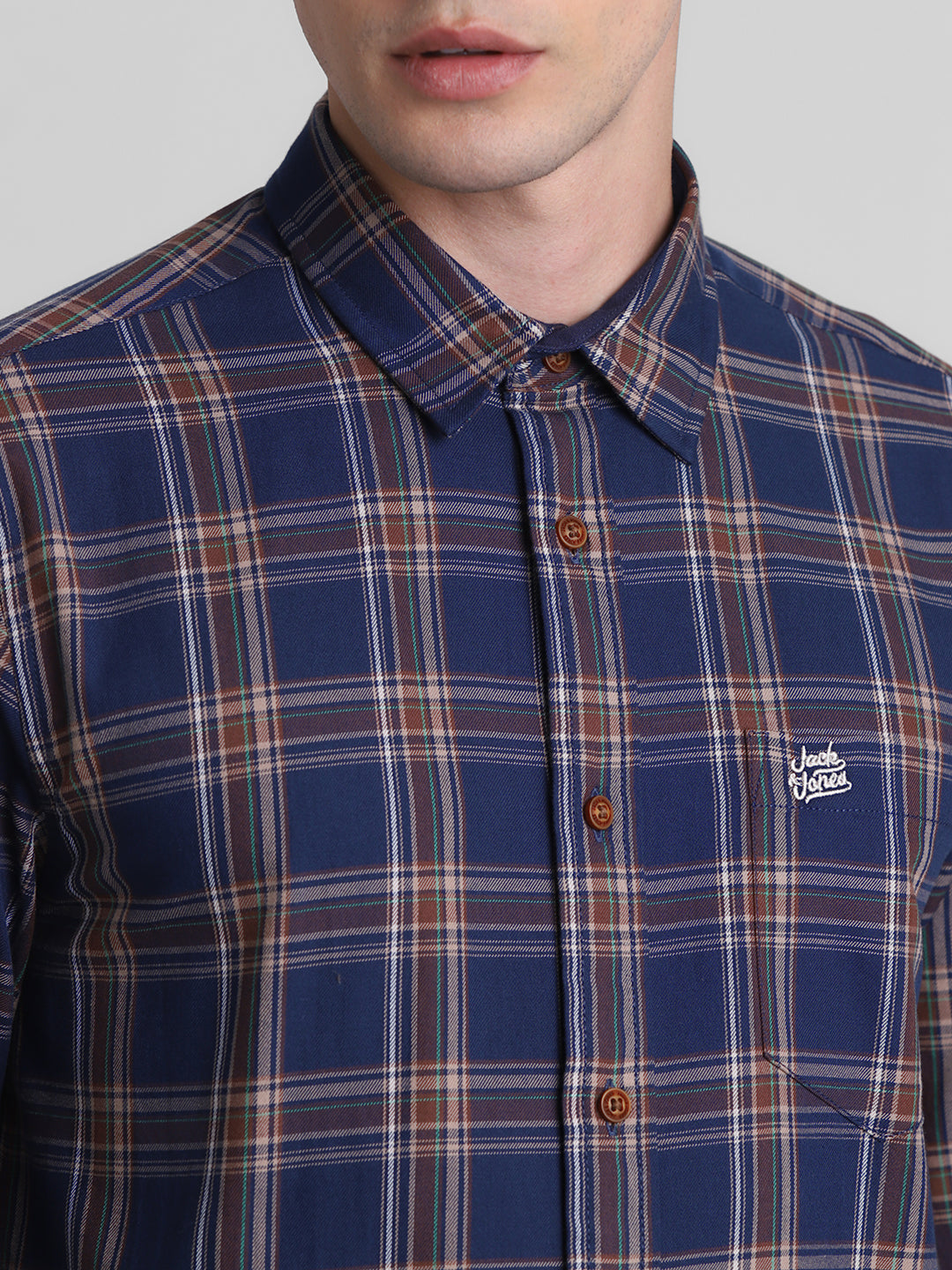 Navy Blue Check Cotton Shirt