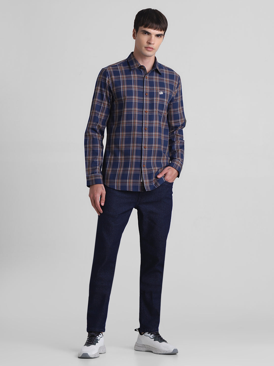 Navy Blue Check Cotton Shirt