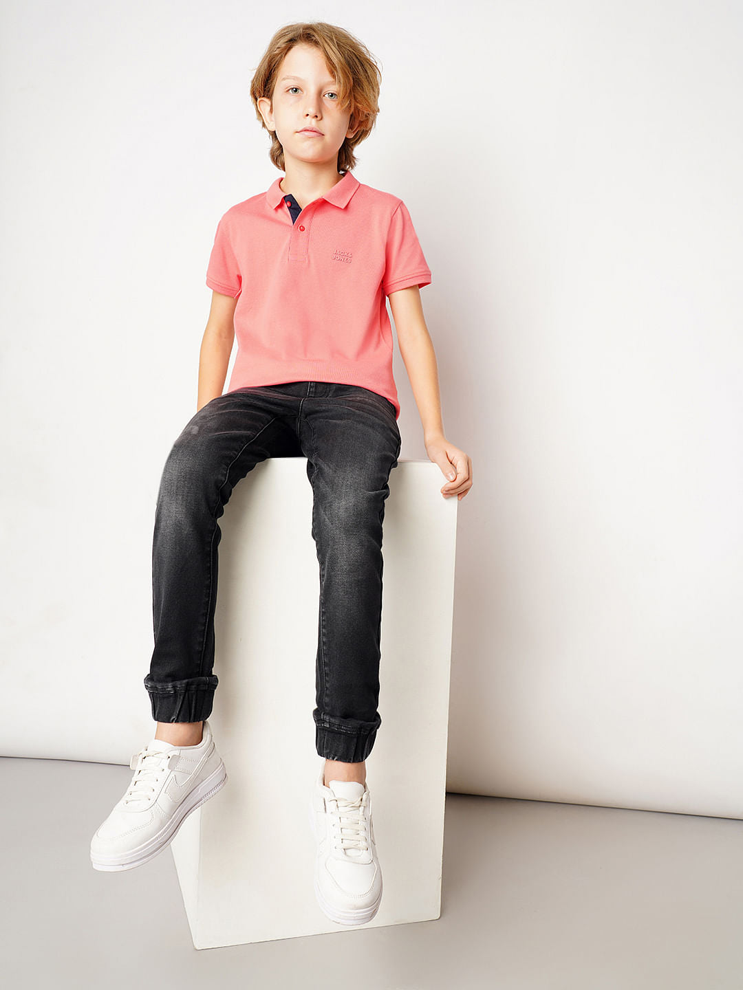 Dark Grey Mid Rise Denim Joggers - 4/5Y