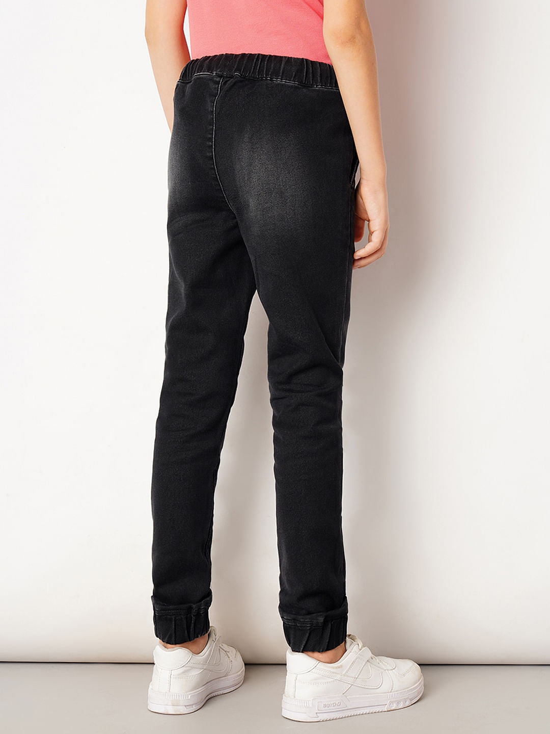 Dark Grey Mid Rise Denim Joggers