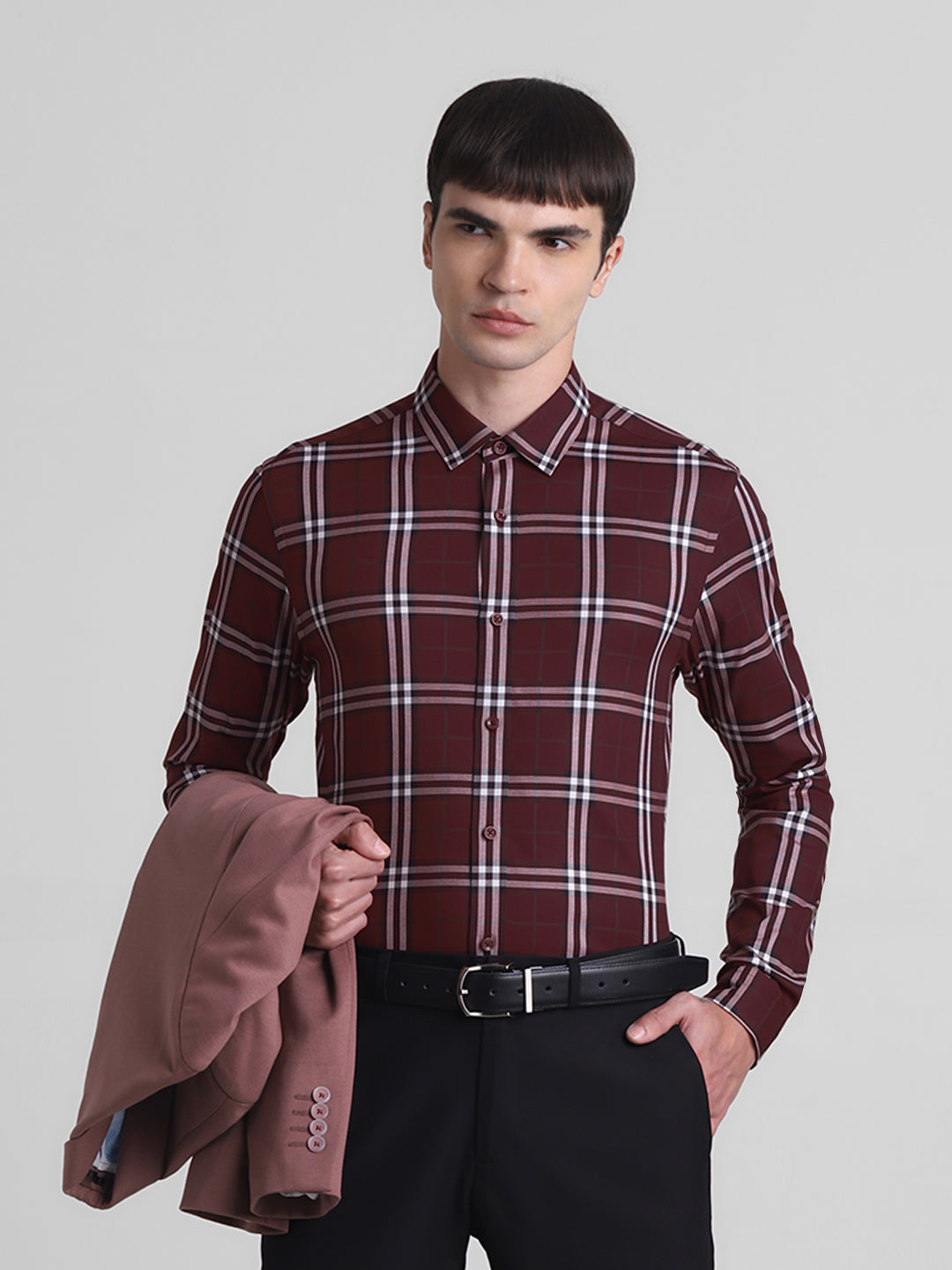 Maroon Check Cotton Shirt