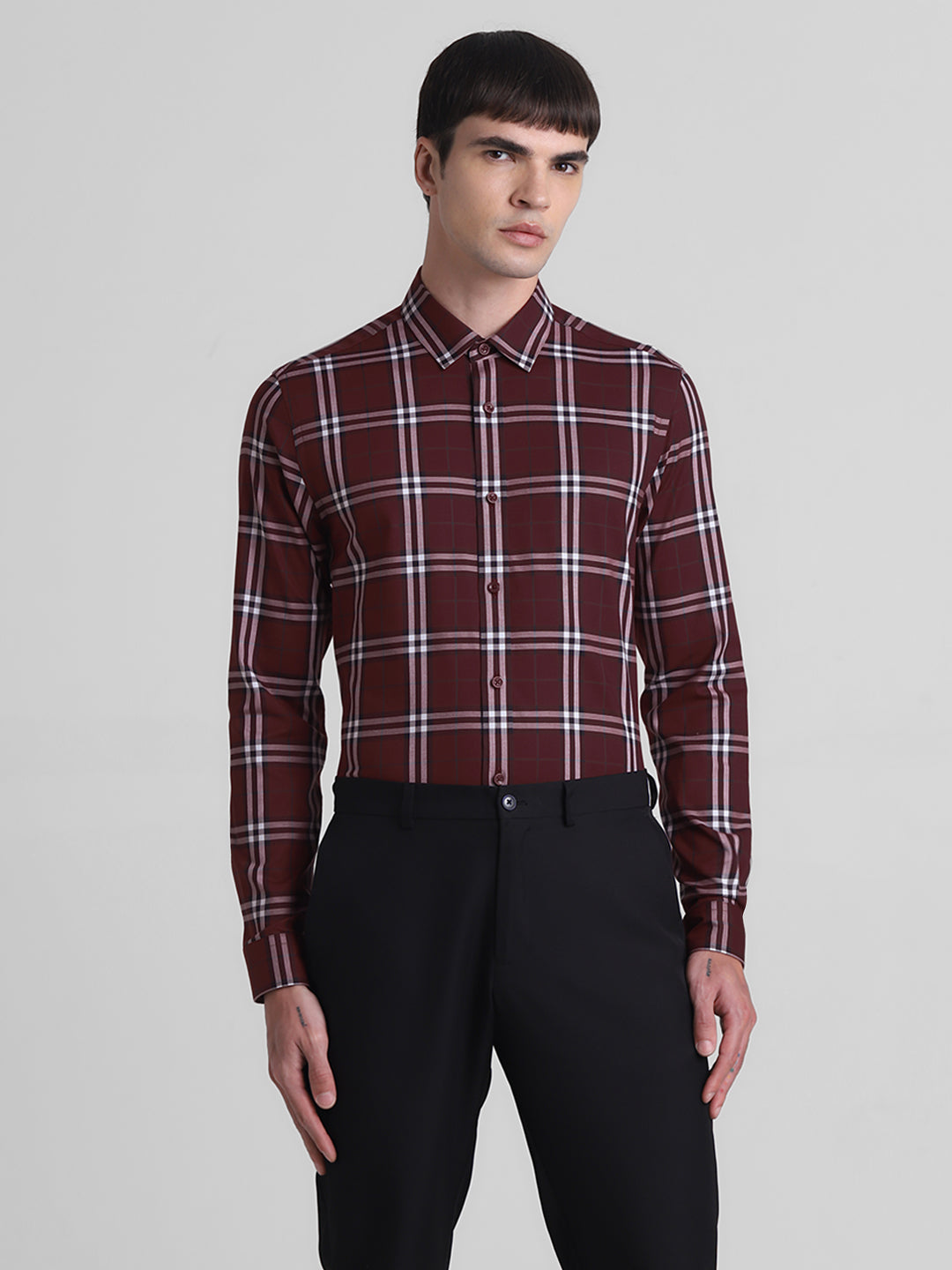 Maroon Check Cotton Shirt