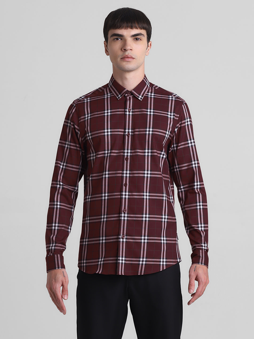 Maroon Check Cotton Shirt