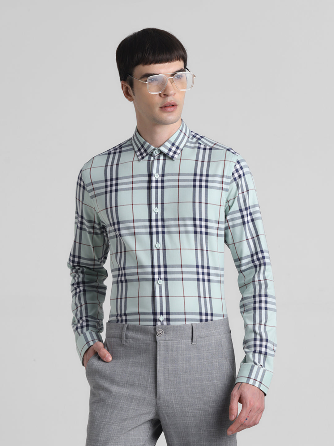 Light Green Check Cotton Shirt - S