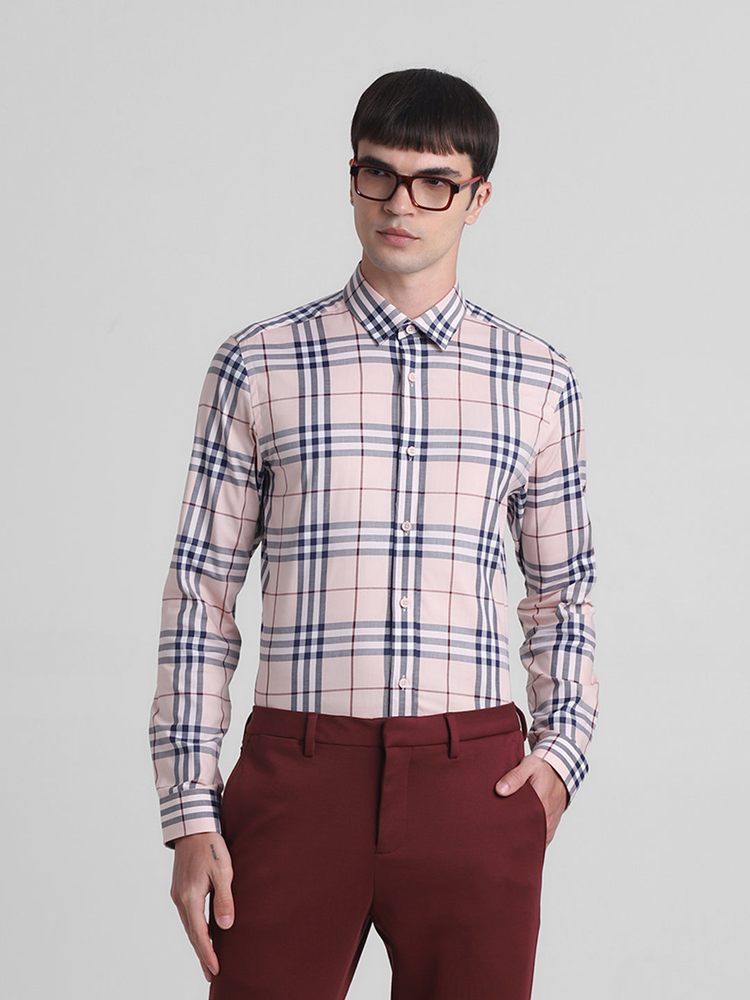 Light Pink Check Cotton Shirt - S
