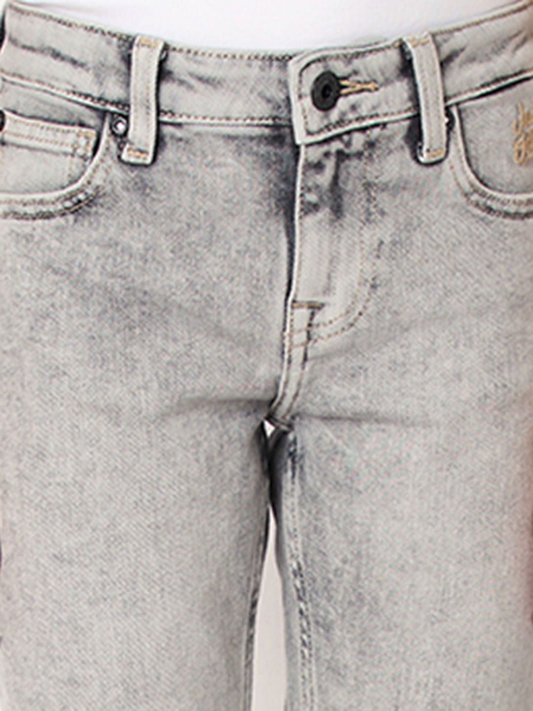 Boys Light Grey Mid Rise Straight Fit Jeans