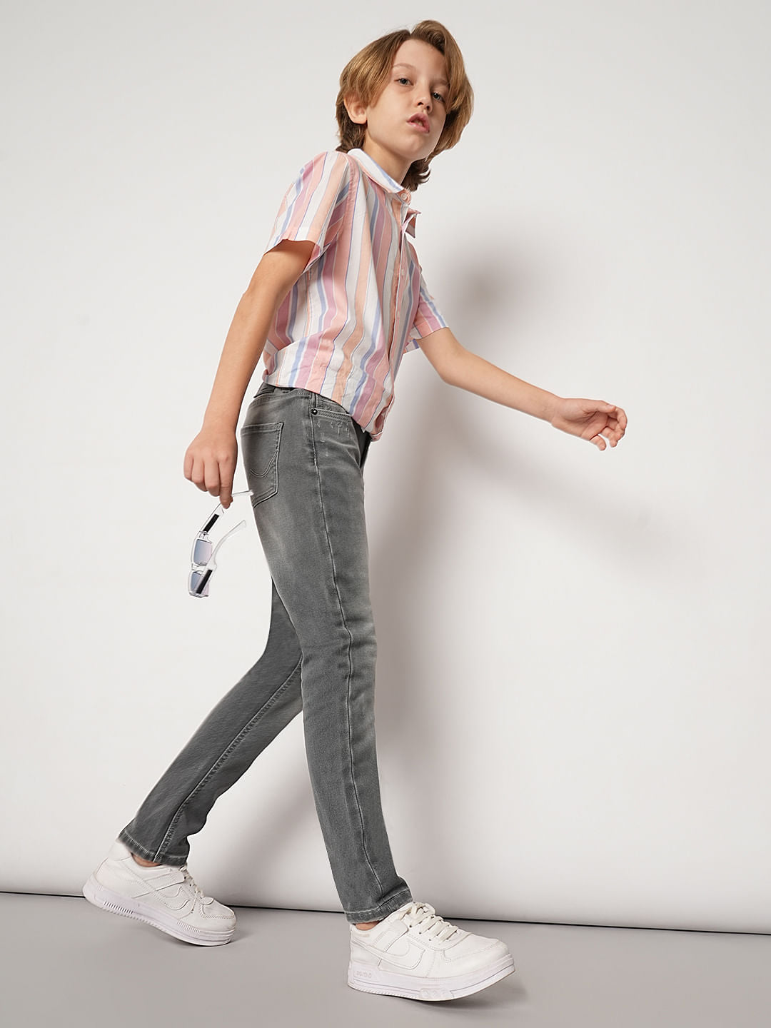 Boys Grey Mid Rise Regular Fit Jeans - 4/5Y