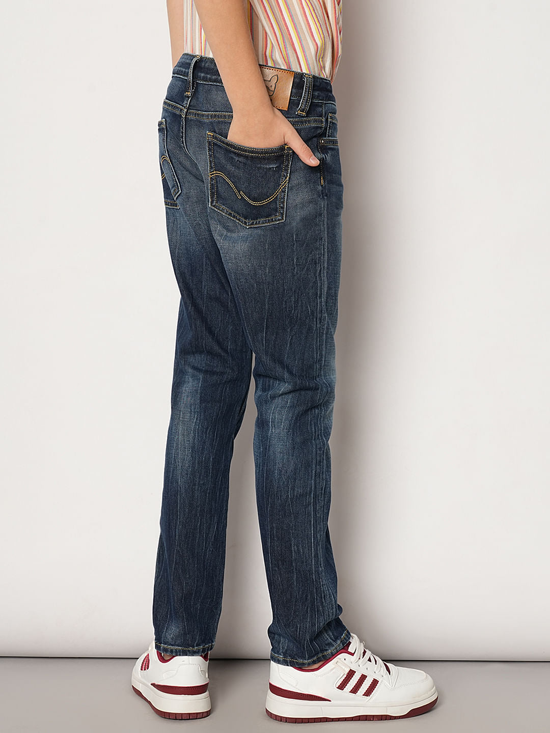Boys Dark Blue Mid Rise Regular Fit Jeans