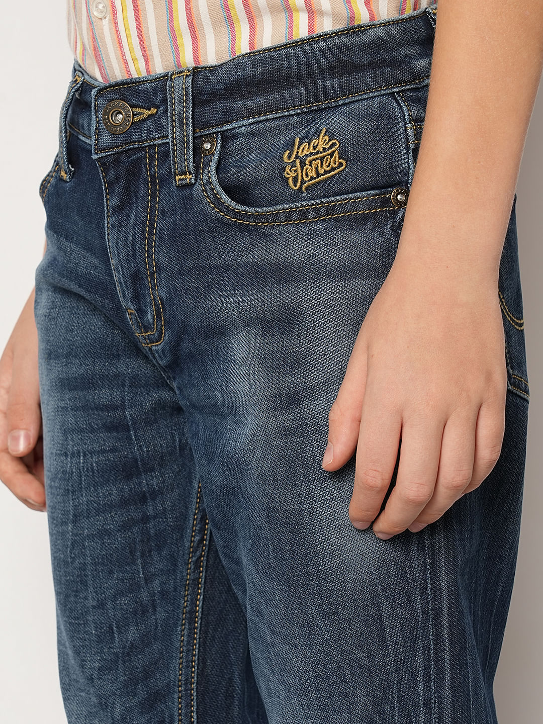 Boys Dark Blue Mid Rise Regular Fit Jeans