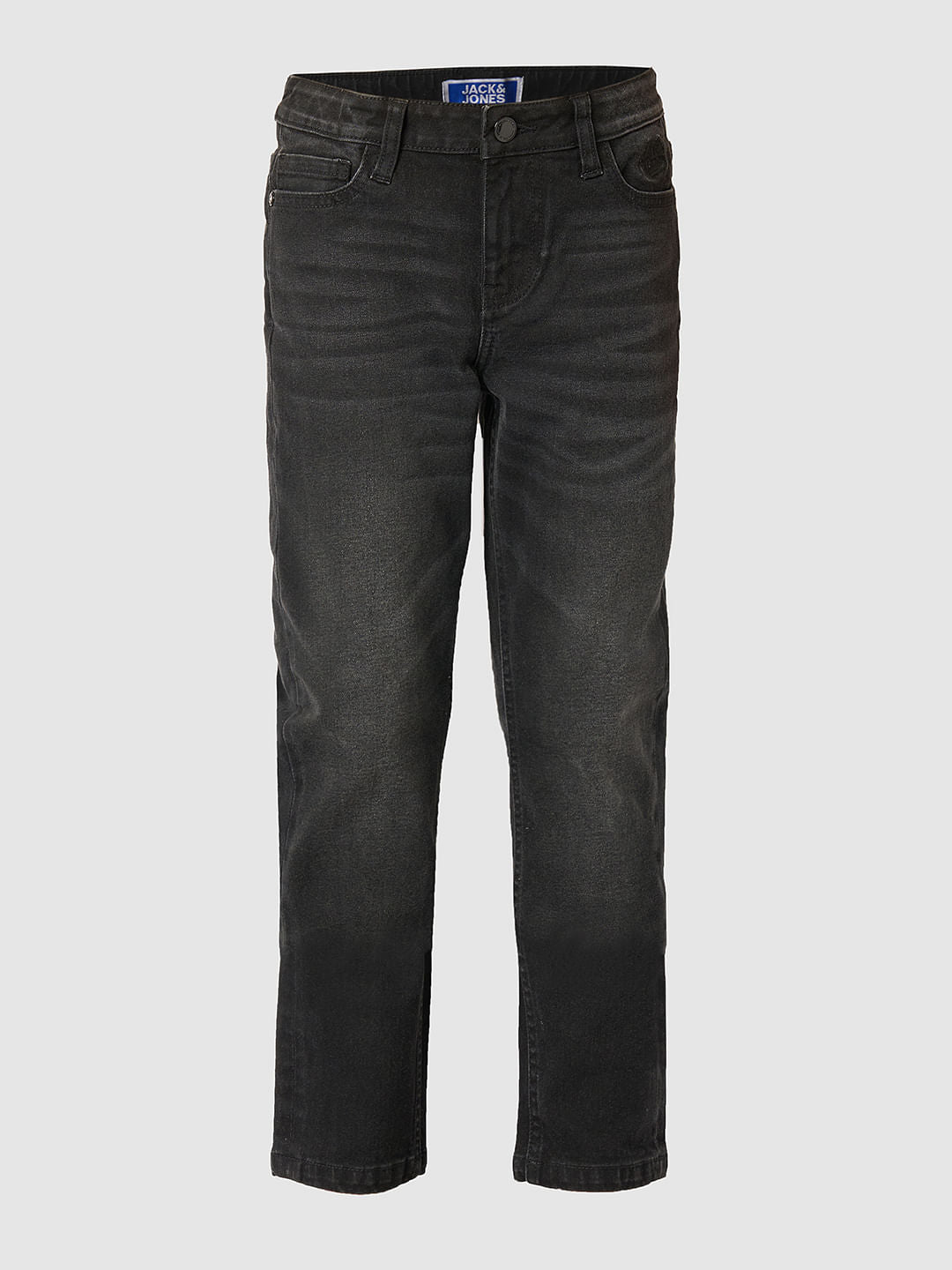 Boys Dark Grey Mid Rise Regular Fit Jeans