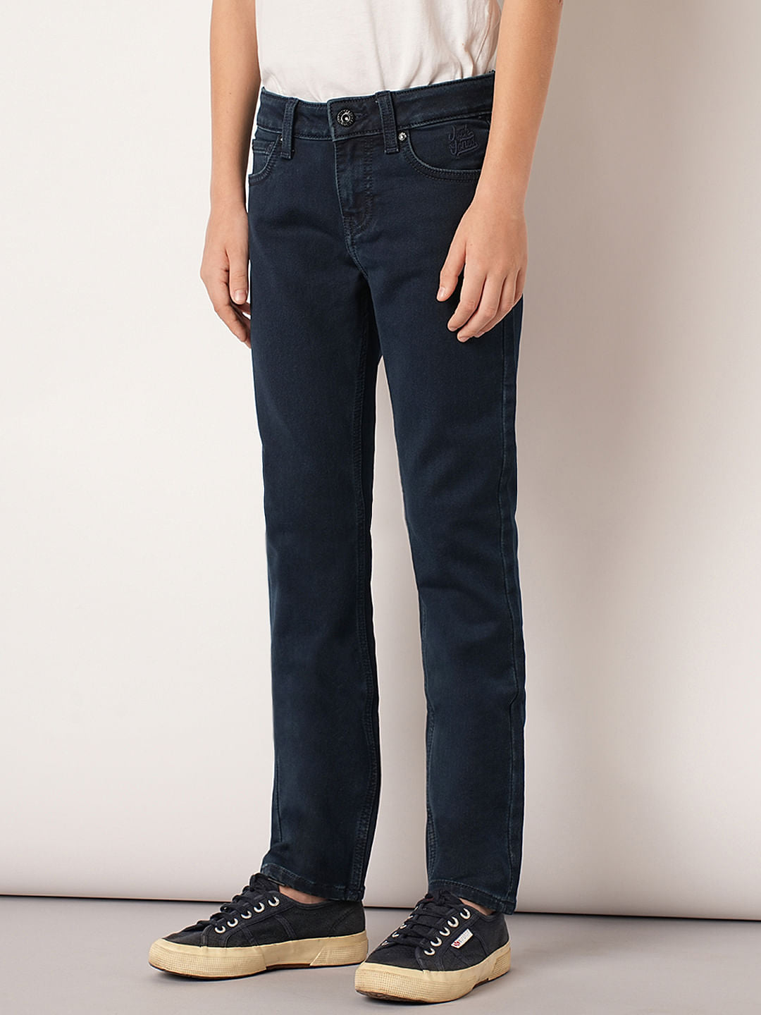 Boys Dark Blue Mid Rise Straight Fit Jeans