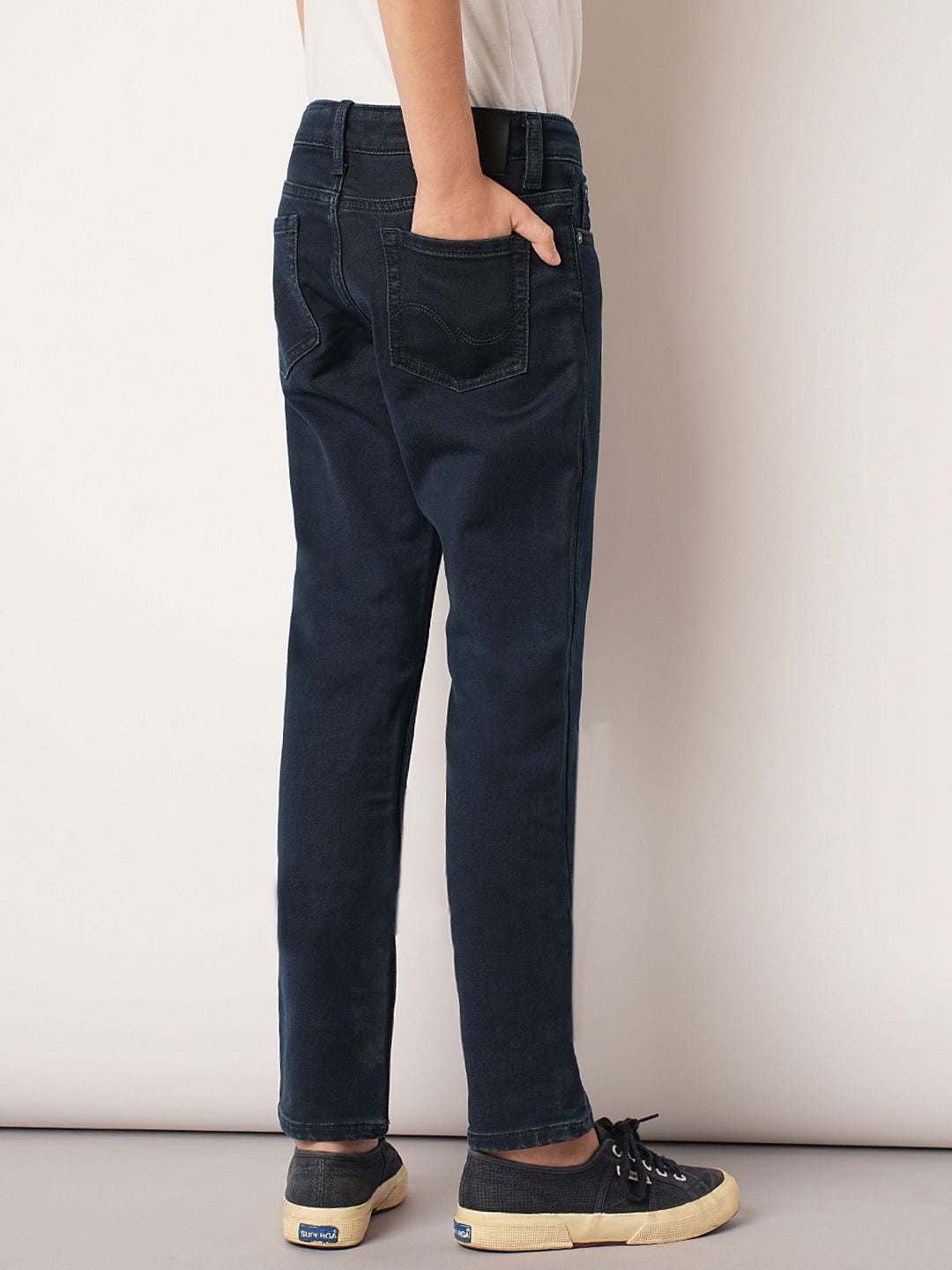 Boys Dark Blue Mid Rise Straight Fit Jeans