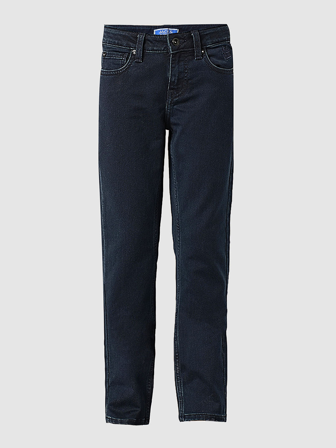 Boys Dark Blue Mid Rise Straight Fit Jeans