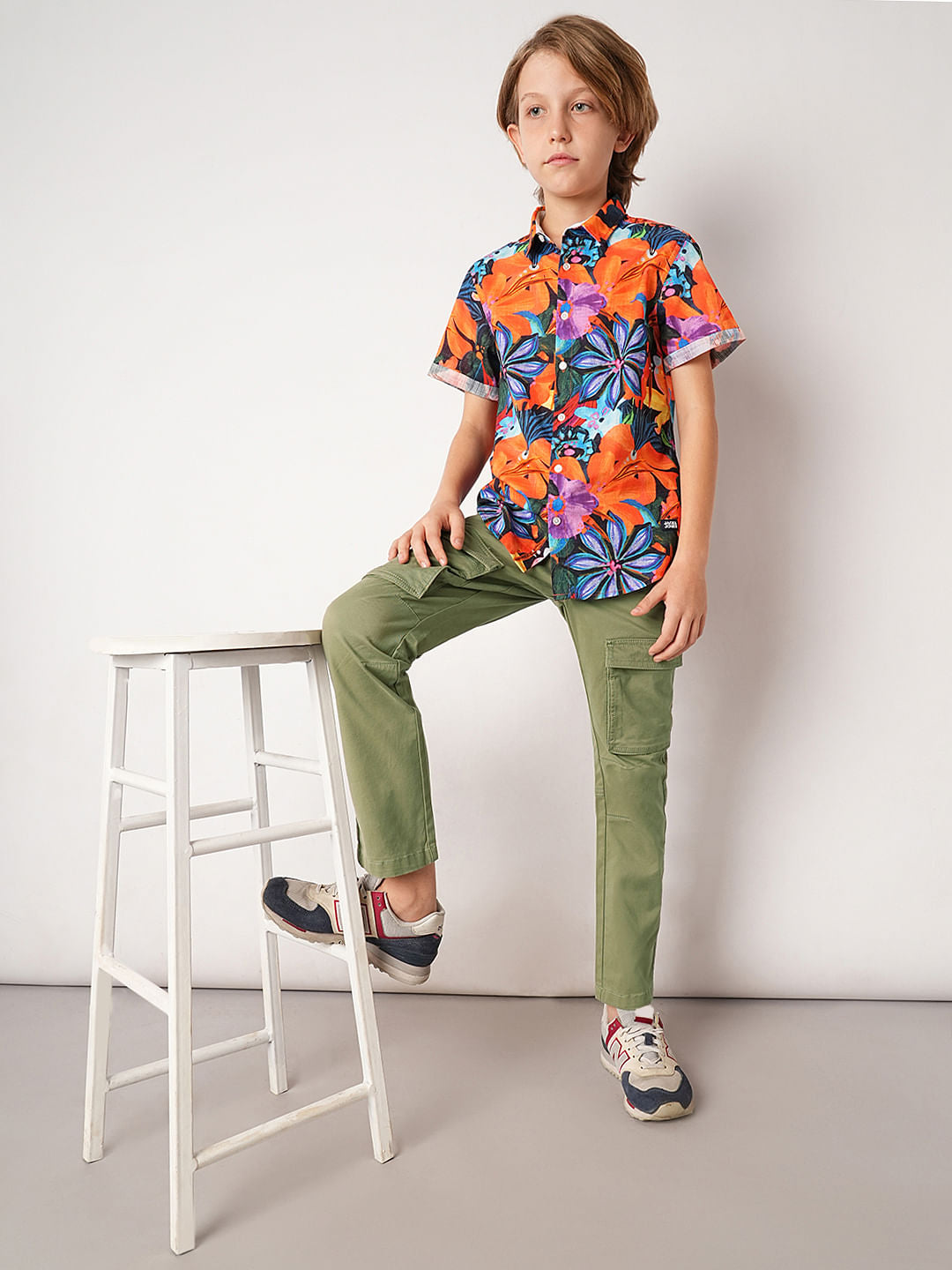Green Mid Rise Cotton Pants - 4/5Y