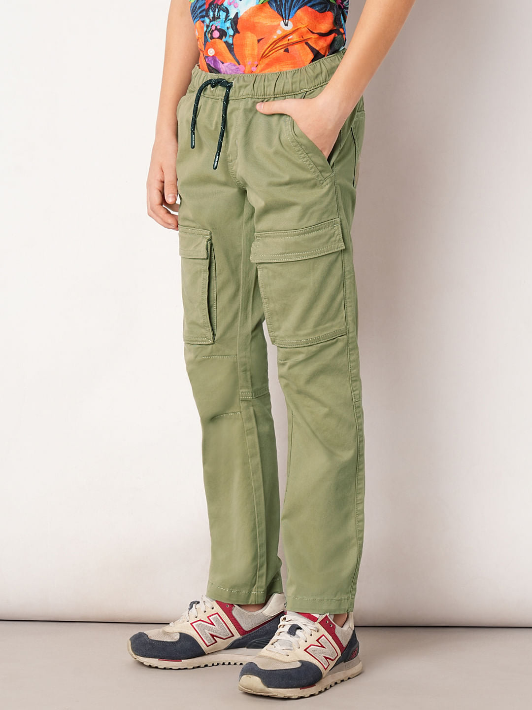 Green Mid Rise Cotton Pants